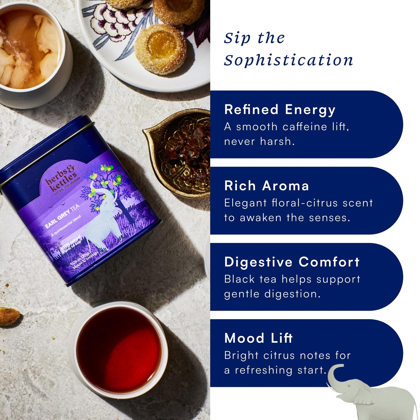 Herbs & Kettles Earl Grey Tea ,1.06 oz | Assam Black Tea Infused with Italian Bergamot Oil | Premium Loose Leaf Earl Grey with Smooth Citrus Aroma