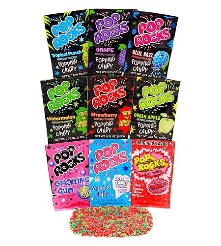 Pop Rocks (9 Pack) -9 Individually Wrapped Packets of Pop Rocks Candies - 9 Assorted Flavors of Crackling Popping Candys