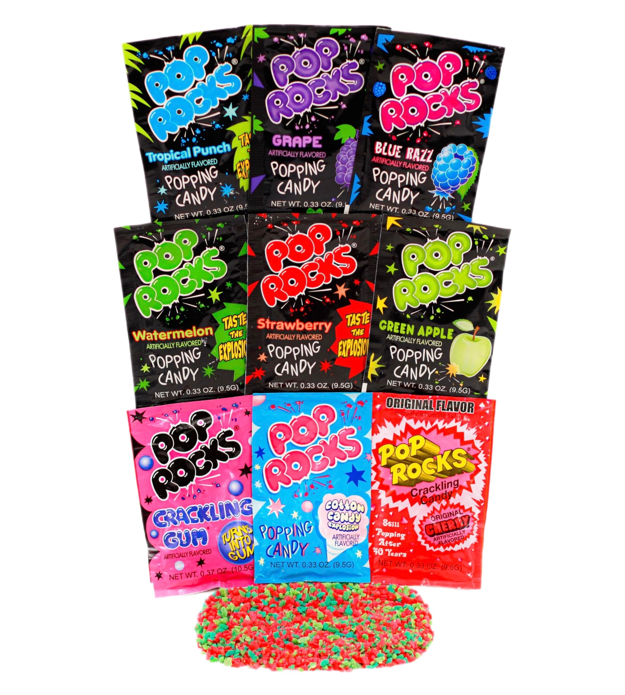 Pop Rocks (9 Pack) -9 Individually Wrapped Packets of Pop Rocks Candies - 9 Assorted Flavors of Crackling Popping Candys