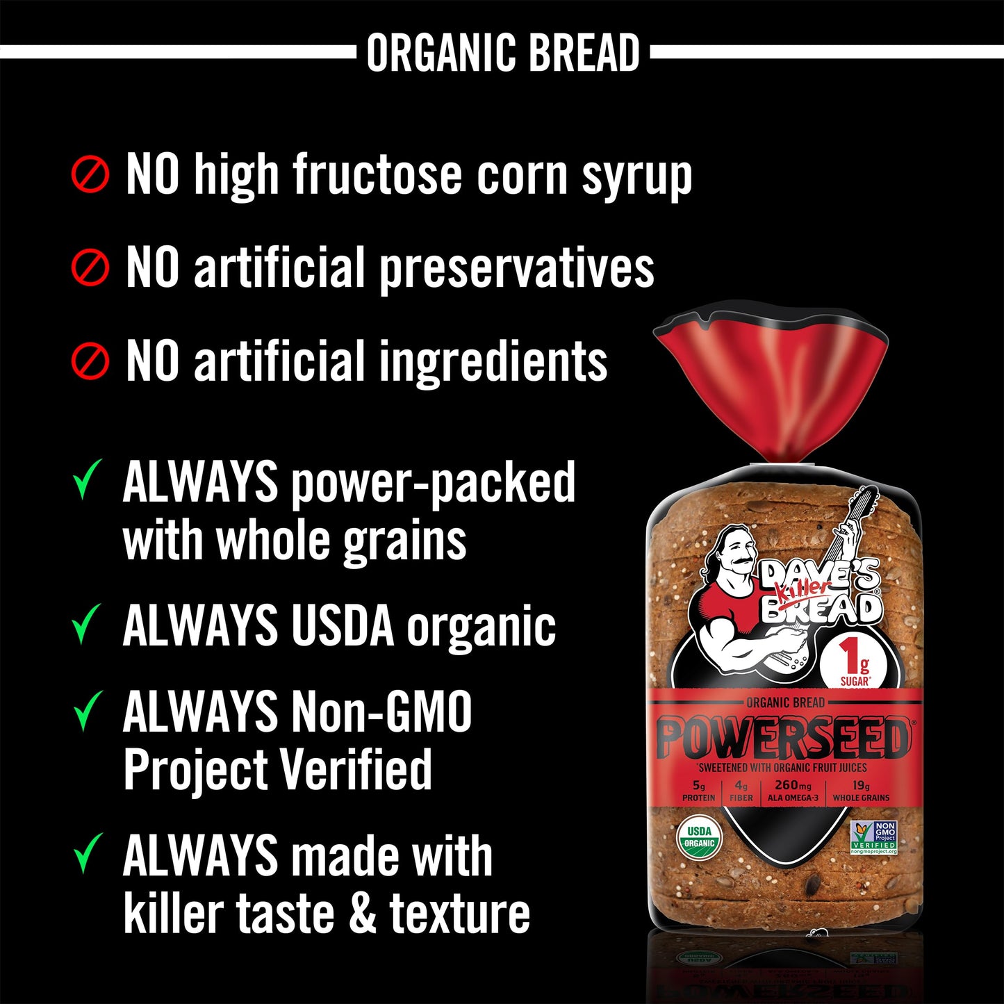 Dave's Killer Bread Powerseed, Seeded Organic Bread, 1g Sugar per Slice, 25 oz Loaf