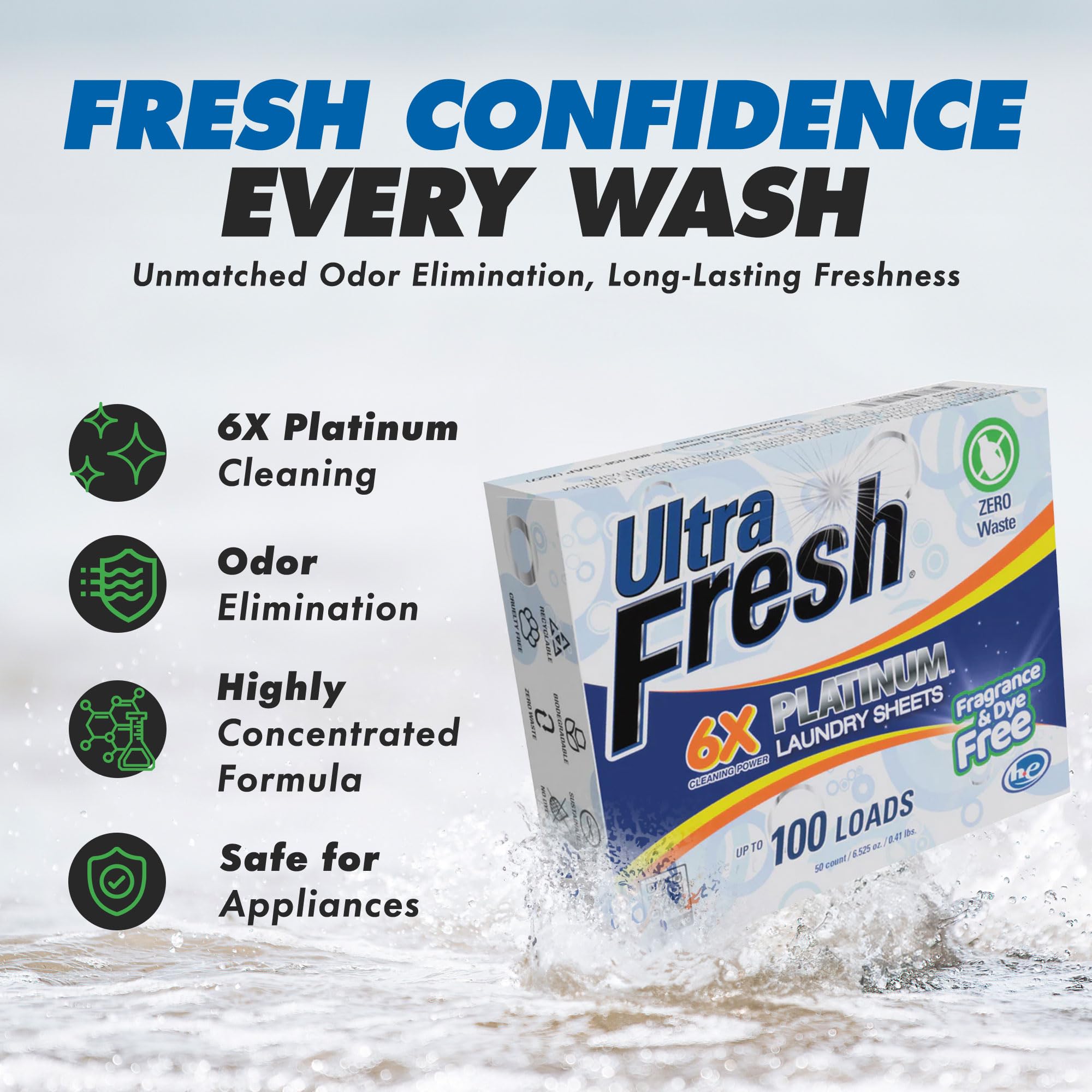 Ultra Fresh Platinum 4 Pack Laundry Soap Detergent Sheets, Ultra Concentrated, Stain Fighting, Fragrance & Dye Free, 400 Loads