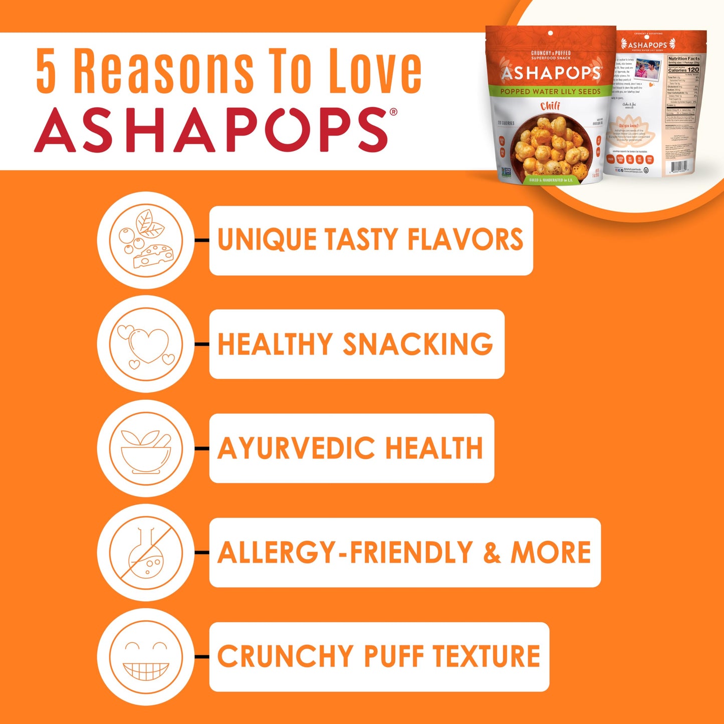 AshaPops Chili Flavored Popped Water Lily Seeds, 1 oz (Pack of 1) - Gluten-Free, Vegan, Paleo, Nut-Free, Corn-Free, Soy-Free, Non-GMO, Delicious