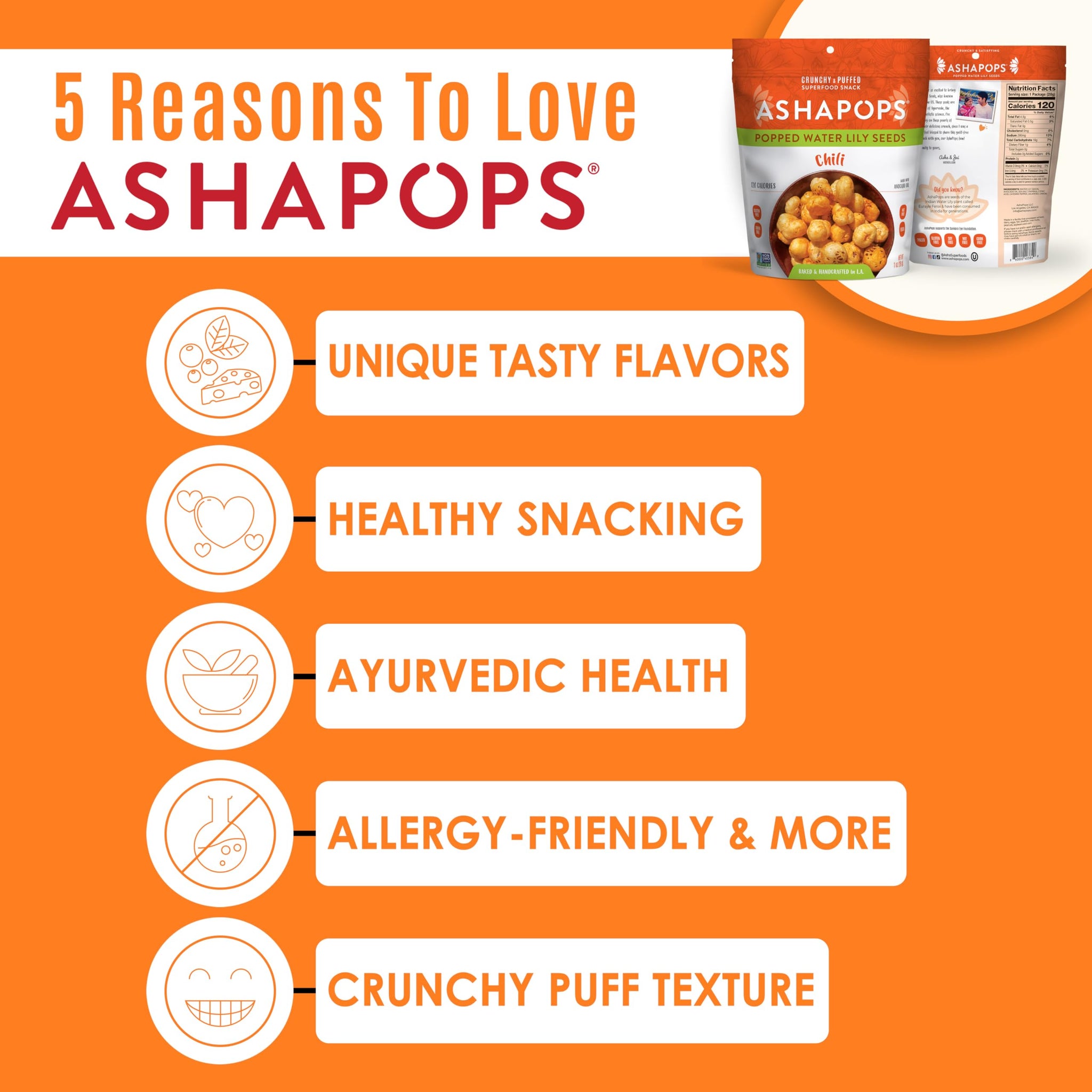 AshaPops Chili Flavored Popped Water Lily Seeds, 1 oz (Pack of 1) - Gluten-Free, Vegan, Paleo, Nut-Free, Corn-Free, Soy-Free, Non-GMO, Delicious
