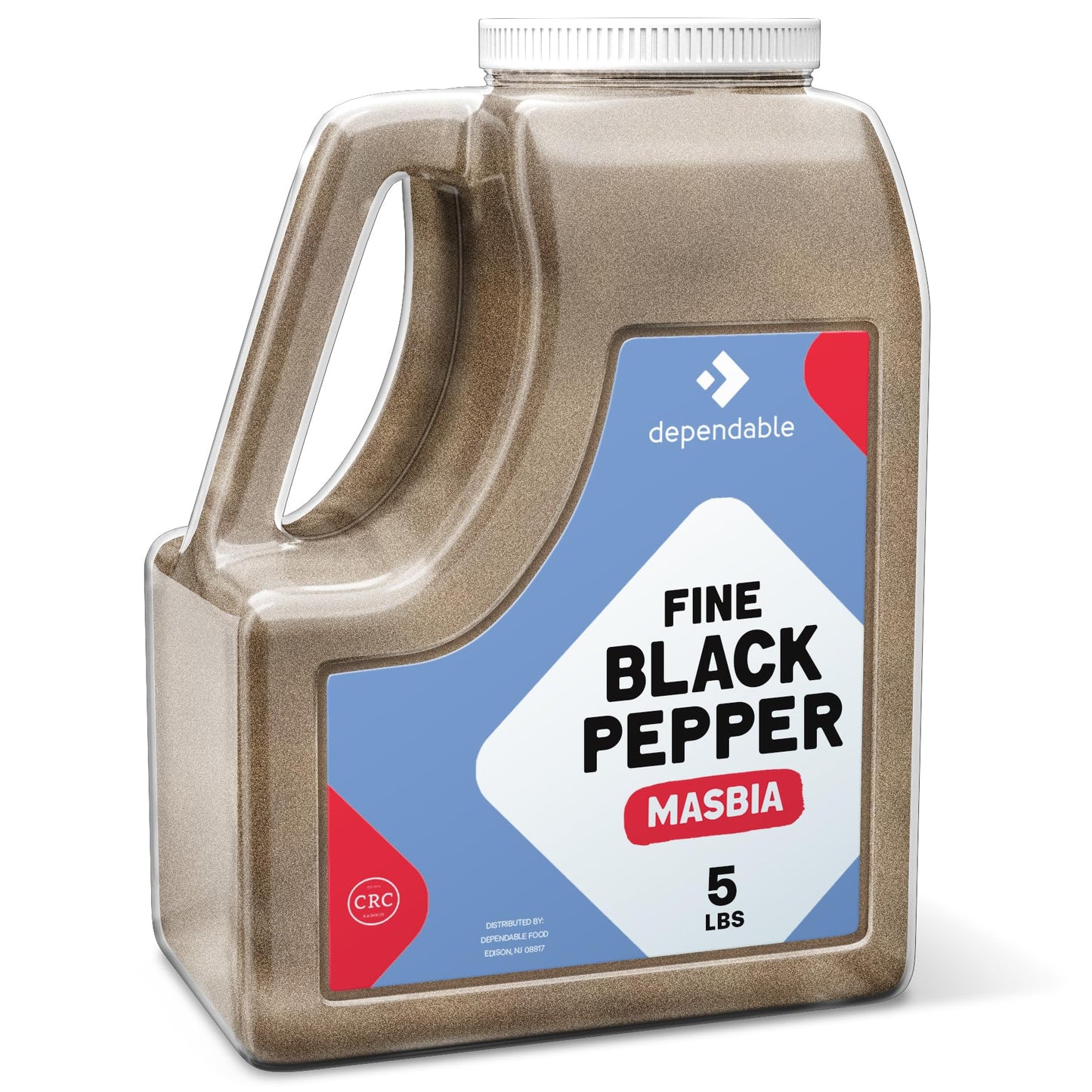 Dependable Food Fine Ground Black Pepper - 5 Lb. Jar - Bulk, Kosher, Black Pepper Ground - 60 Mesh - Fine Black Pepper Seasoning for Chefs