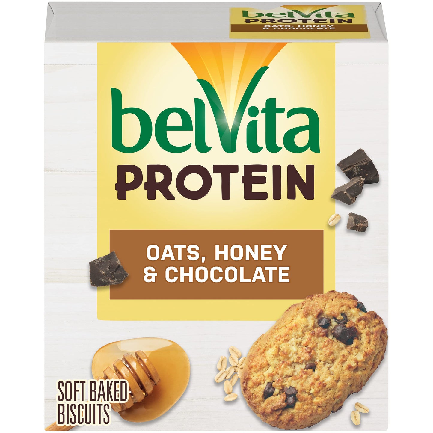 belVita Protein Soft Baked Biscuits, Oats Honey & Chocolate Flavor, 4 Packs