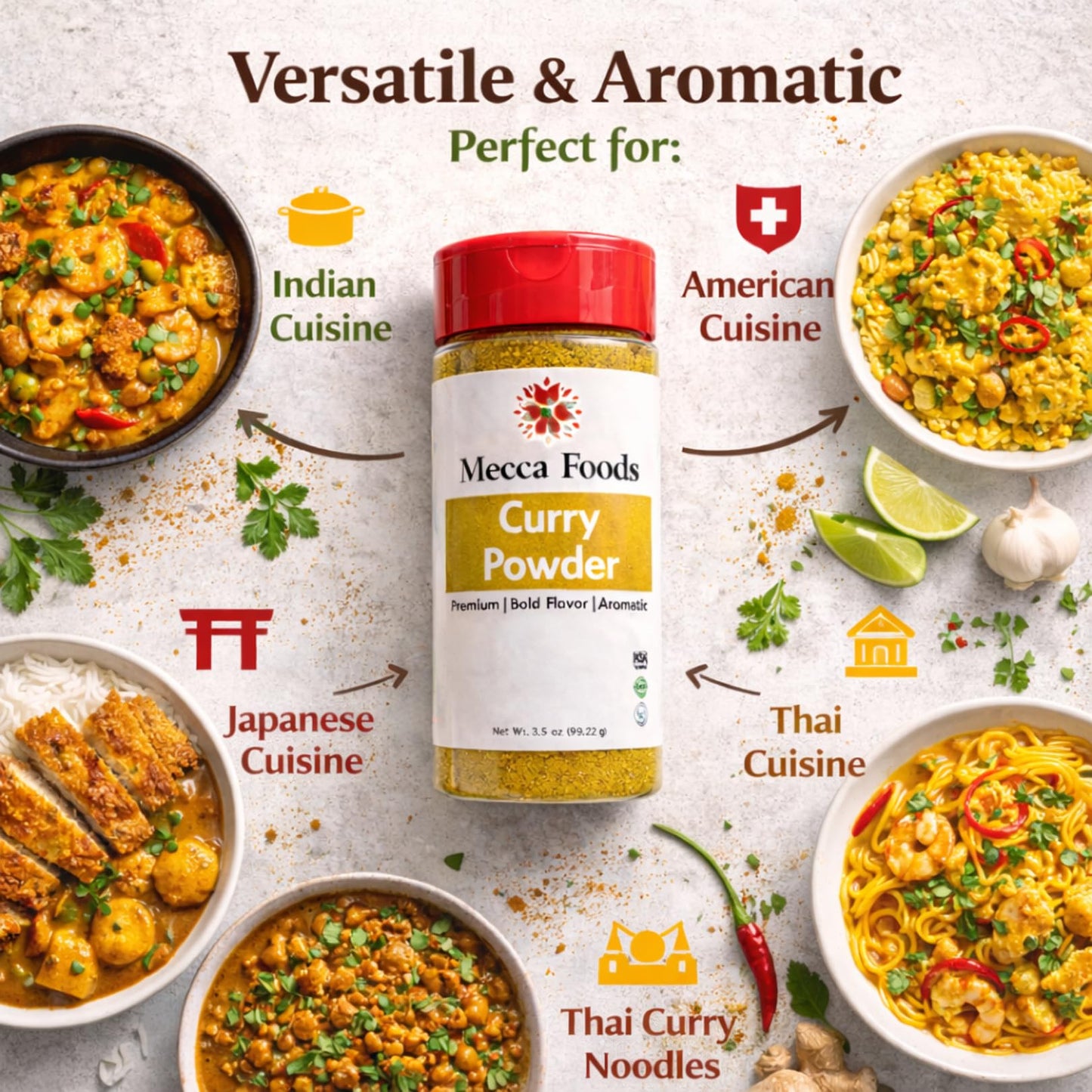 Curry Powder, Authentic Blend of Spices, Warm & Aromatic Flavor, All-Purpose Seasoning for Indian & Caribbean Cooking, 3.5 oz Jar by Mecca Foods