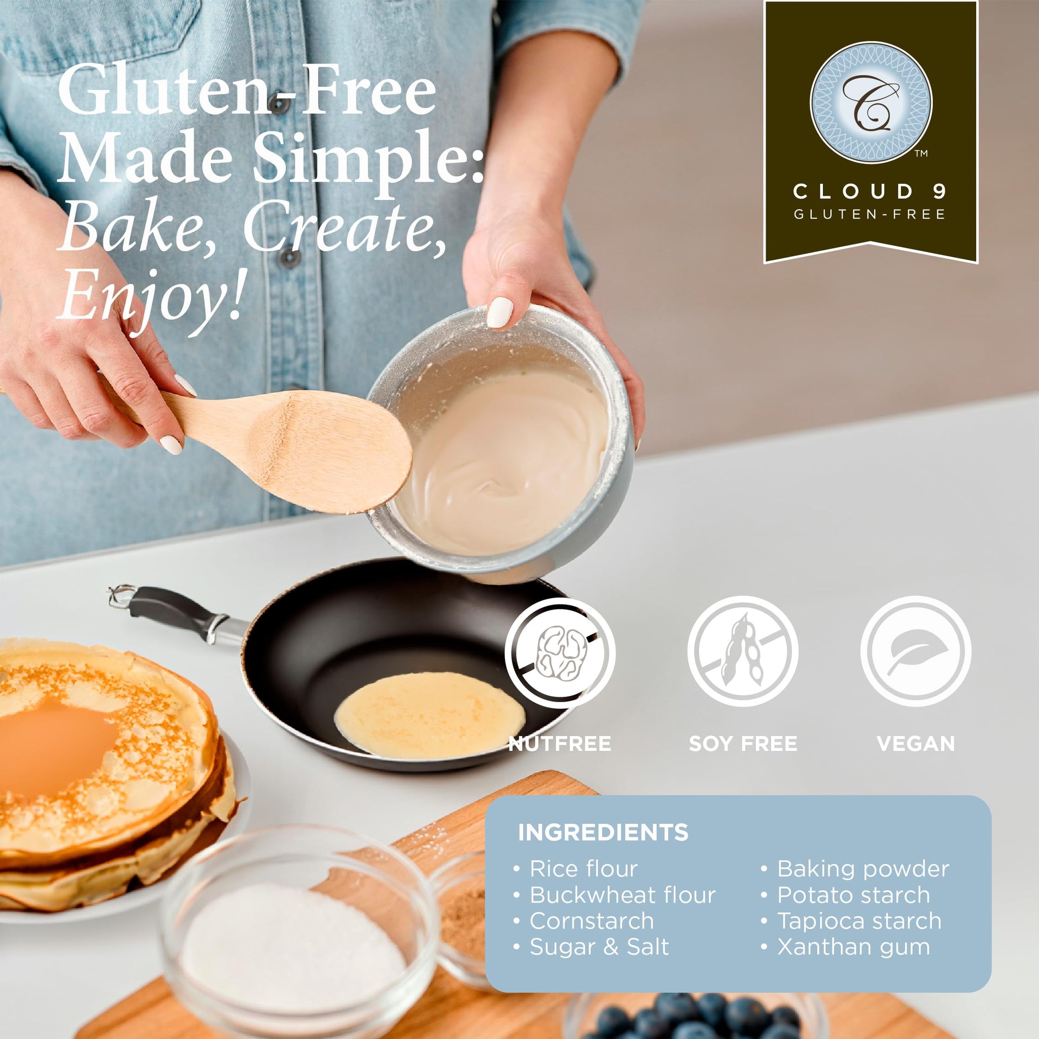 Cloud 9 Gluten Free Pancake Mix, Waffle Mix, Light & Fluffy, Easy-to-Make Pancakes and Waffles, Versatile Gluten Free Baking (1 KG), Vegan & Kosher