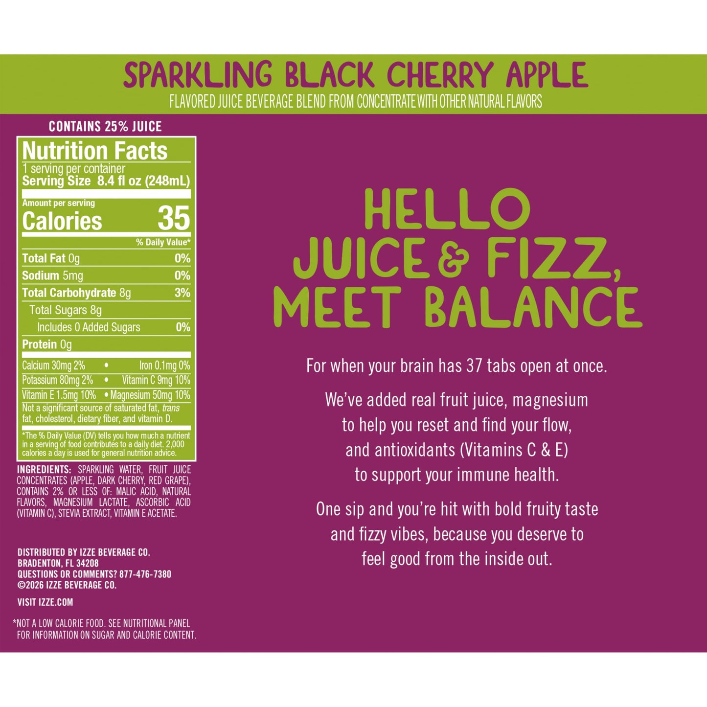 IZZE Thrive Sparkling Juice Variety Pack, Orange Mango + Black Cherry Apple, No Sugar Added, 8.4 FL OZ, 24 Cans
