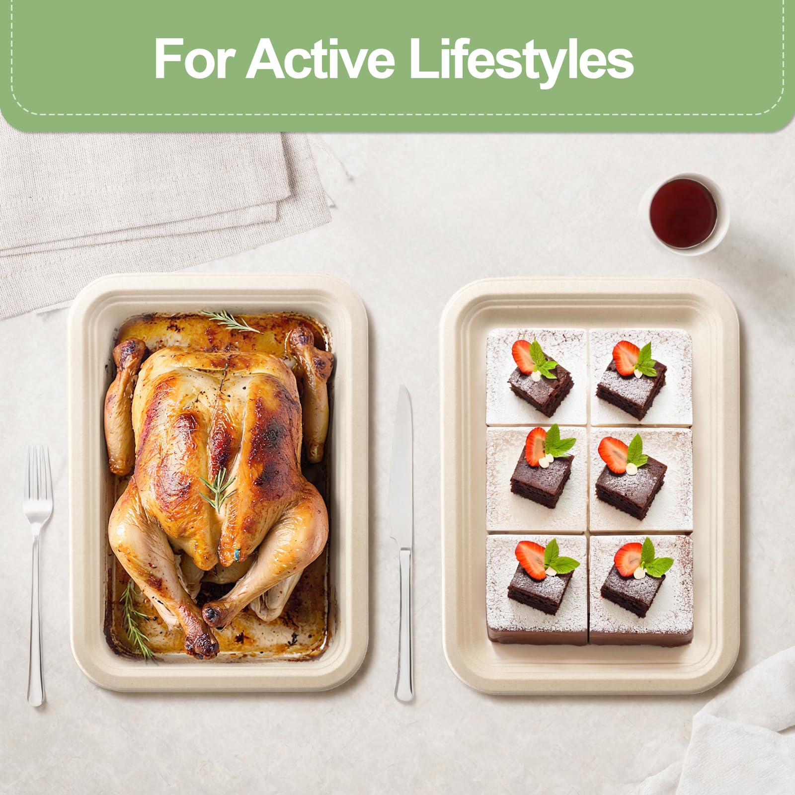 yeehigh Compostable Dessert Plates: 14 Inch Heavy Duty Paper Plates - Biodegradable Sugarcane Bagasse Disposable Plates - 50 Pack