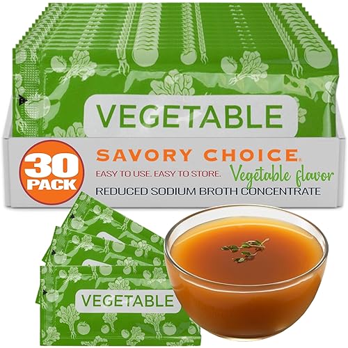 SAVORY CHOICE Reduced Sodium Vegetable Broth Concentrate, 30 Packets (9.6g) - Gluten-Free, Diary-Free, Vegan, Vegetarian Broth Concentrate