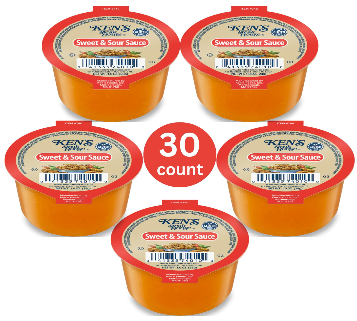 Sweet and Sour Sauce | 30 Count | Single Serve Portion Packs | Dipping Sauce Cups | Individual To Go Condiments for Nuggets, Fries, Meal Prep, Travel