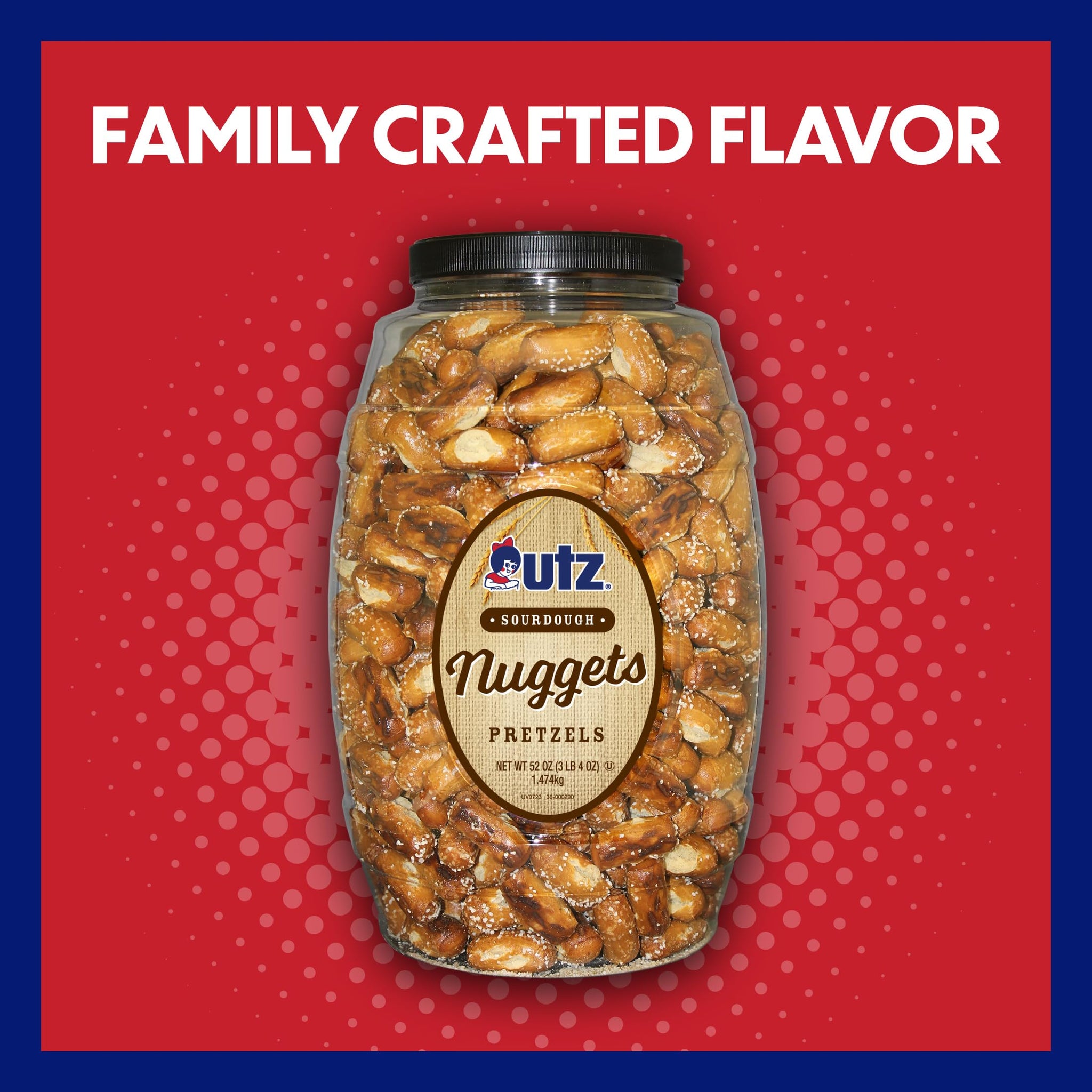 Utz Sourdough Nuggets Pretzels 52 oz. Barrel, Bite-Size Pretzels with Classic Sourdough Flavor, Perfectly Salted with Zero Cholesterol per Serving