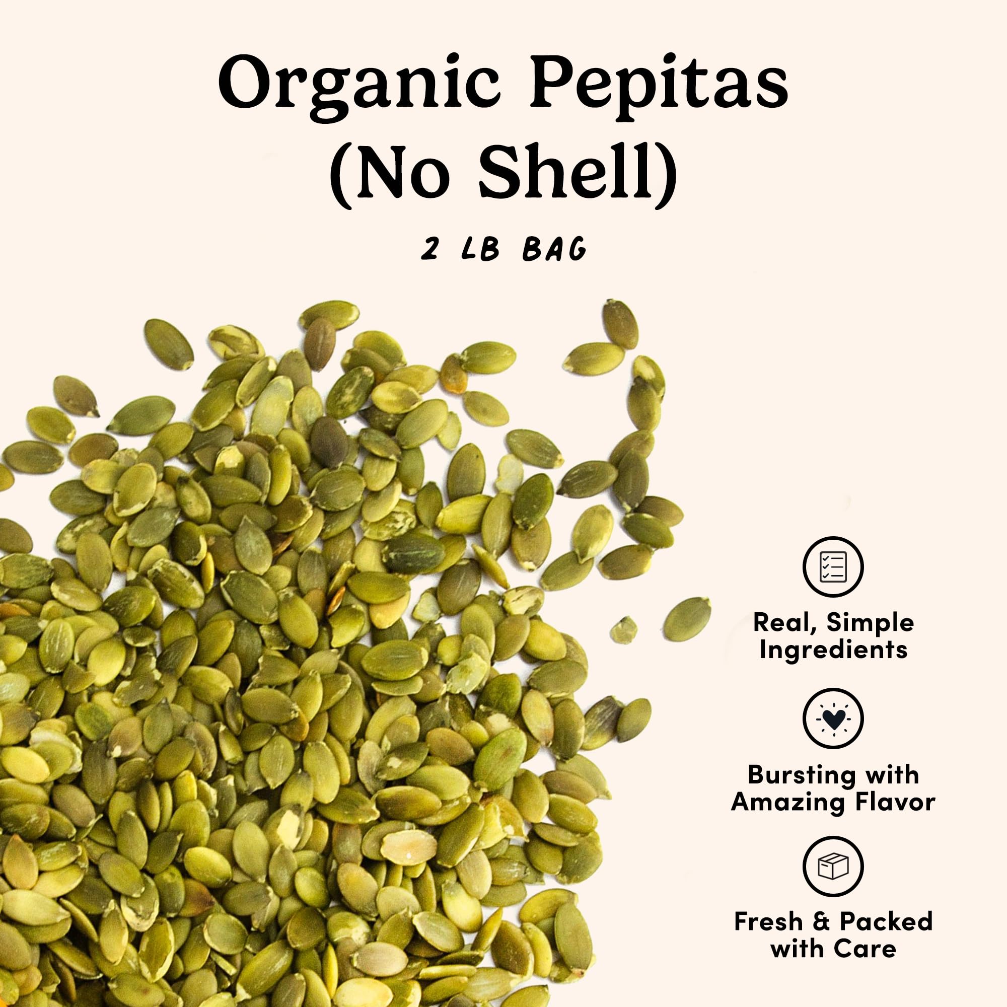 Nuts.com - Organic Pumpkin Seeds - 2 Lb Bag, No Shell Pumpkin Seeds Organic, Healthy Snack for Adults & Kids, Rich in Protein, Fiber, Calcium
