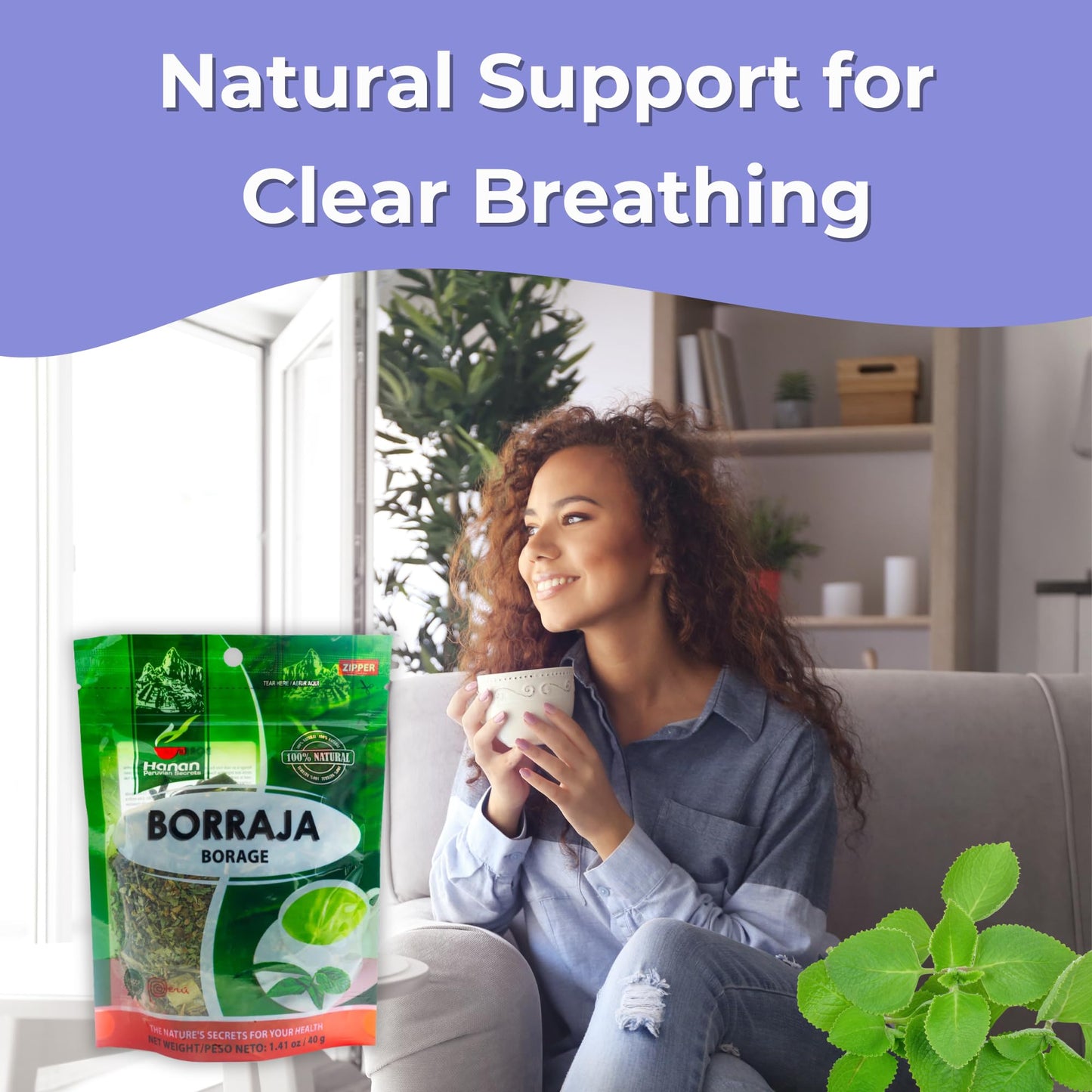 Hanan Borraja Loose Leaf 1.4 oz (40 g) aka Borage Tea leaf, Starflower Herb from Peru Natural Herbal Tea