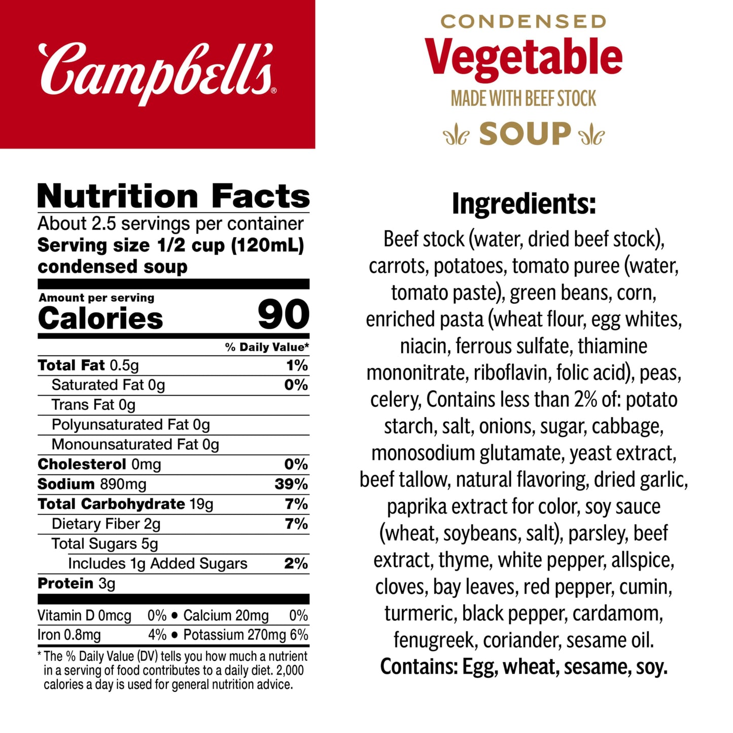 Campbell's Condensed Soup, Vegetable, 10.5 Oz