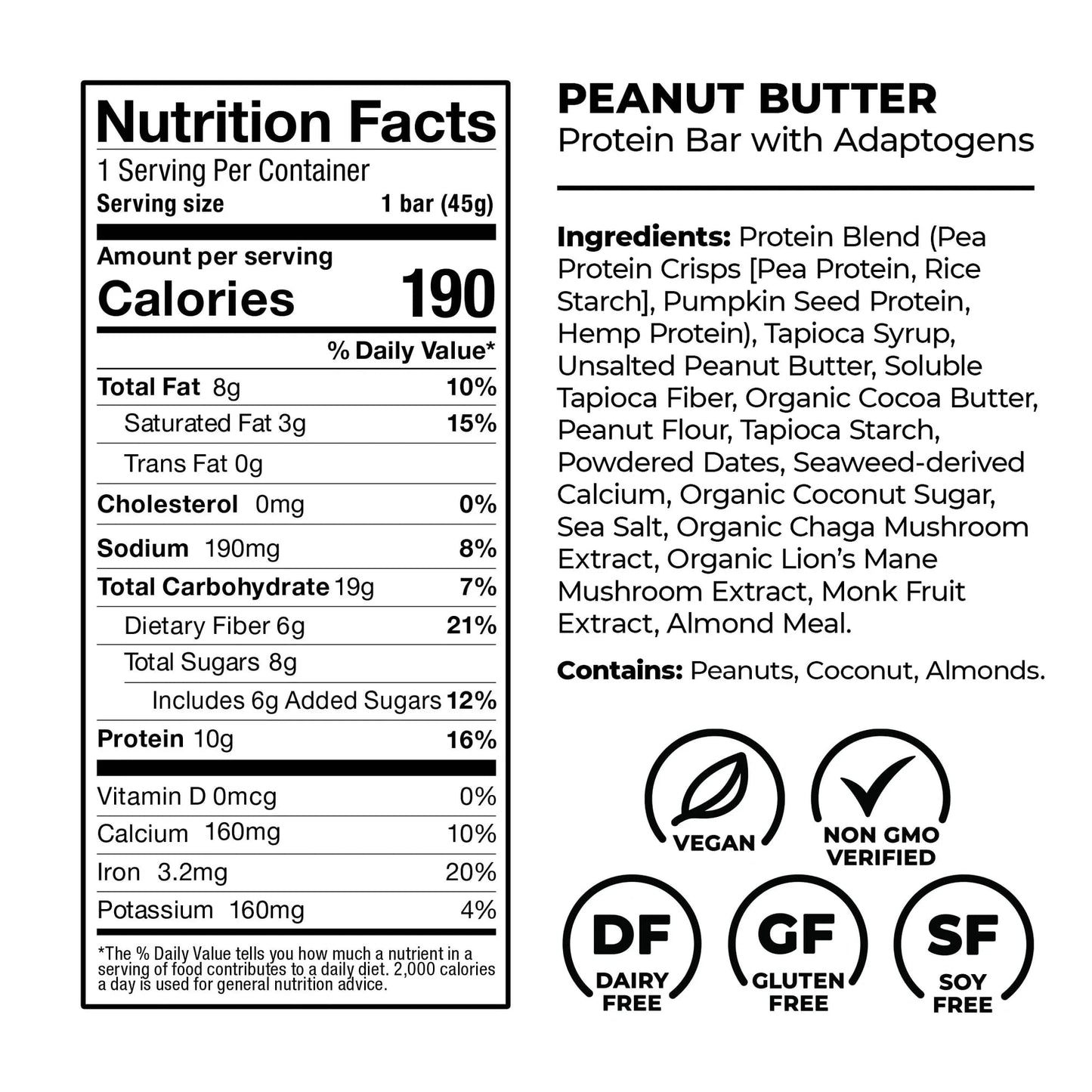 Laird Superfood Functional Protein Bars - Protein Bar but Better with Real Ingredients, Functional Mushrooms 10g Plant-Based Protein, 6g Fiber