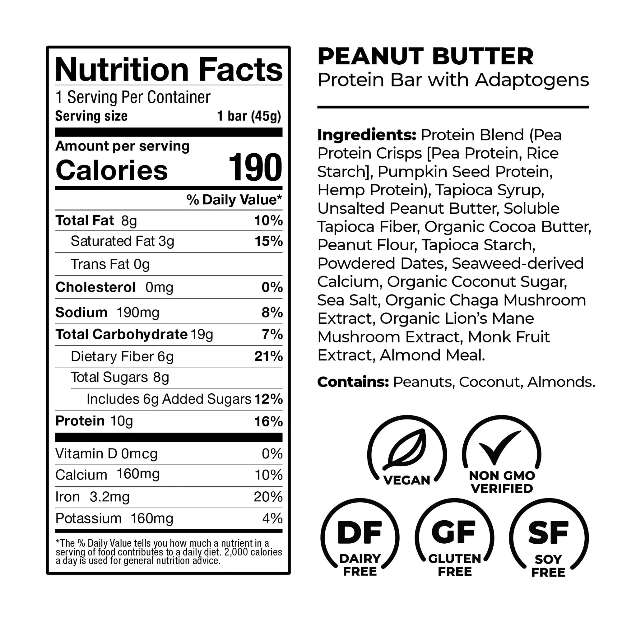 Laird Superfood Functional Protein Bars - Protein Bar but Better with Real Ingredients, Functional Mushrooms 10g Plant-Based Protein, 6g Fiber