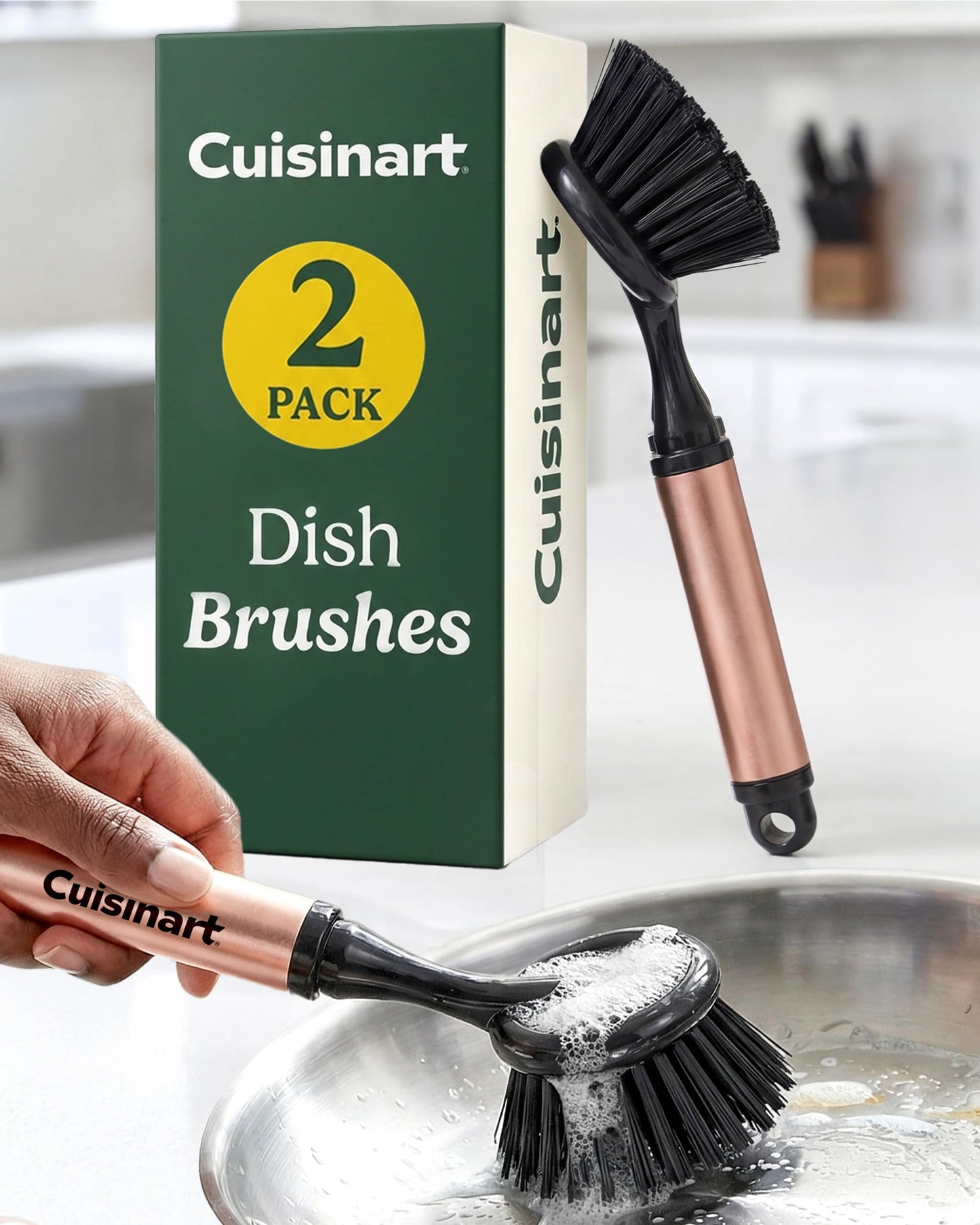 Cuisinart Dish Brush with Handle 2 Pack - Kitchen Scrub Brush for Dishes, Pots & Pans, Non-Scratch Dish Scrubber, Firm Bristles for Sink & Cookware