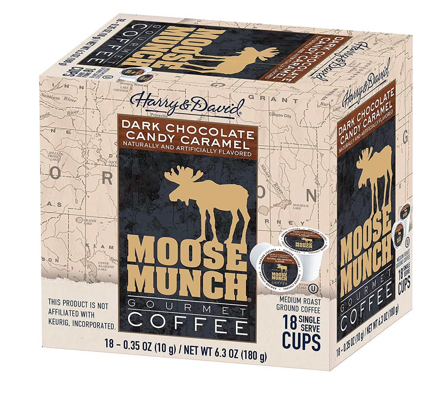 Harry & David Moose Munch Coffee in Single Serve Cups 18ct (Dark Chocolate Candy Caramel)