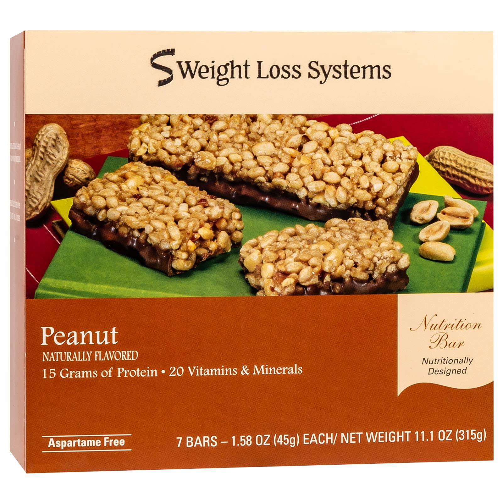 Weight Loss Systems Protein Bar - Crispy Peanut (7/Box) - High Protein and Fiber - Low Calorie - Kosher