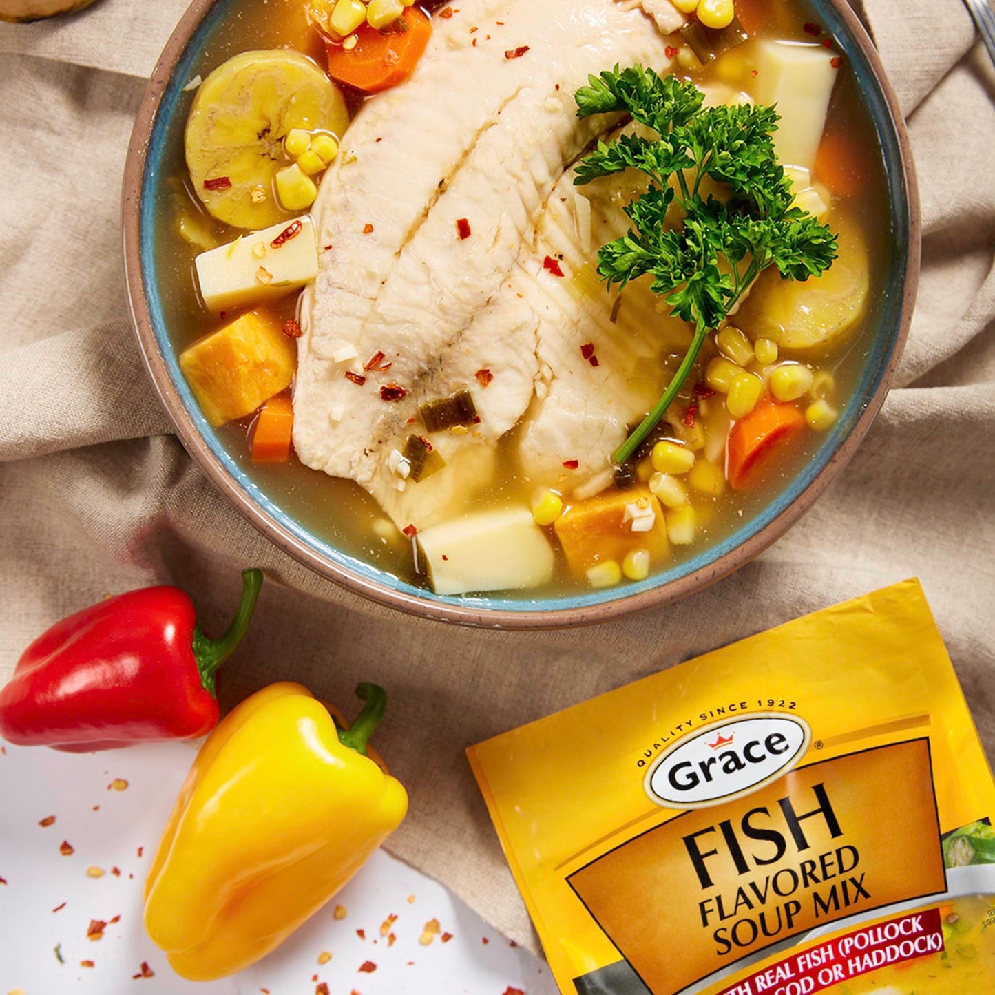 Grace Fish Flavored Soup Mix 1.59oz - Pack of 12 - Authentic Jamaican Fish Tea Made with Cod, Haddock & Pollock - Caribbean Fish & Seafood Stock Mix
