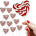 12 Heart Lollipops | HUGE 3 inch Candy Swirl Heart Shapped Red White Lollipops | Non Broken| Delicious Lollipop Candy For Children and Adults -(RED)
