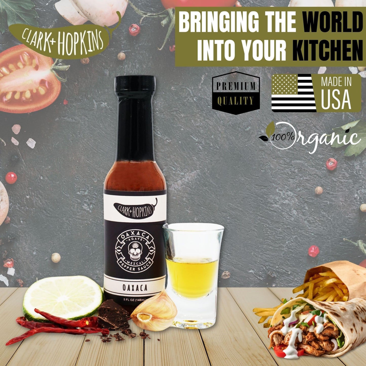 Clark + Hopkins Oaxaca Hot Sauce, Smoky Mezcal Mole Pepper Sauce, Oaxacan Cuisine's Spice and Savory Richness, 7/10 Heat Rating, 5 Ounce (1 Pack)