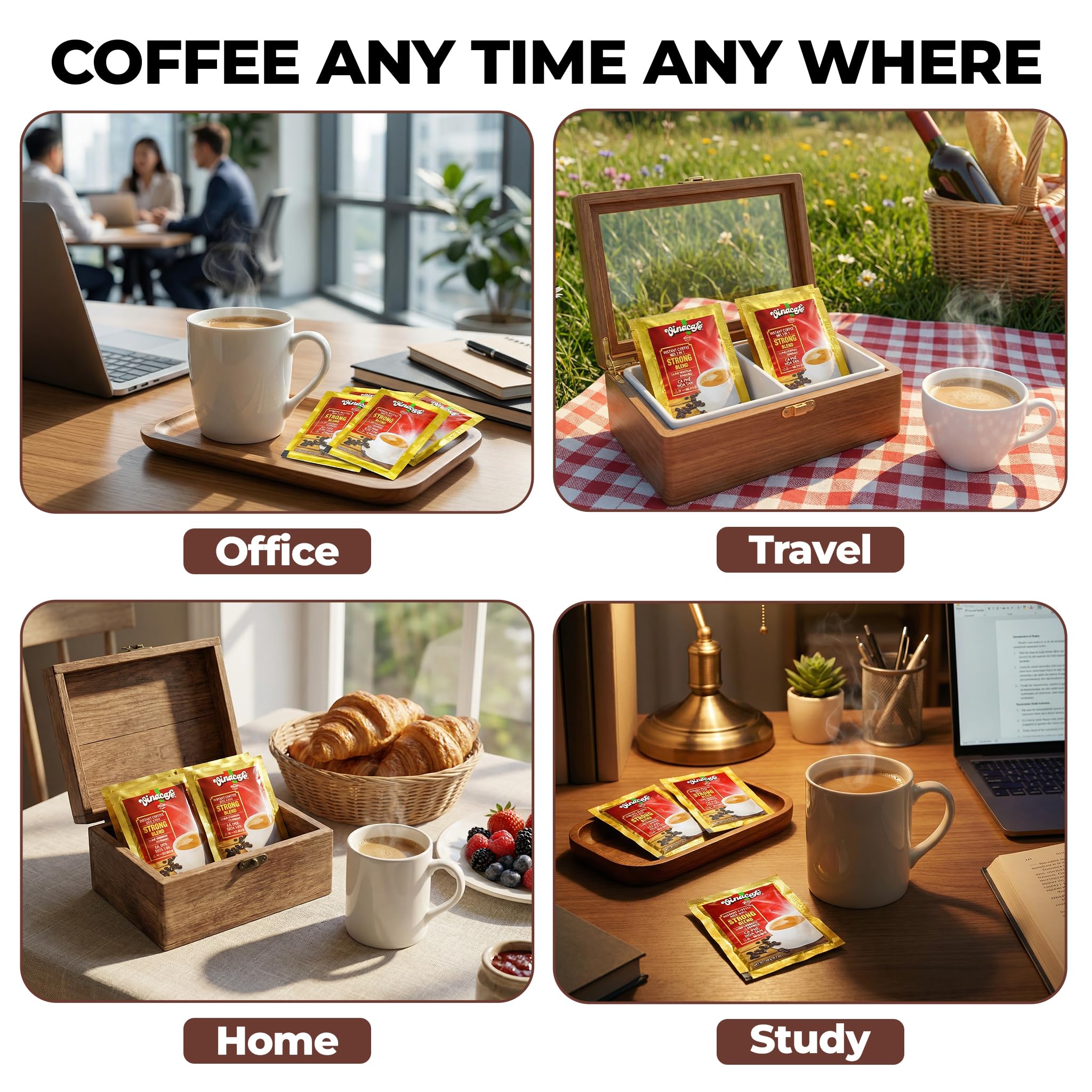 Vinacafe 40 cts 3 in 1 Vietnamese Instant Coffee Gold Red Strong Rich Blend, 40 Sachets (2 Bags of 20 Sachets)