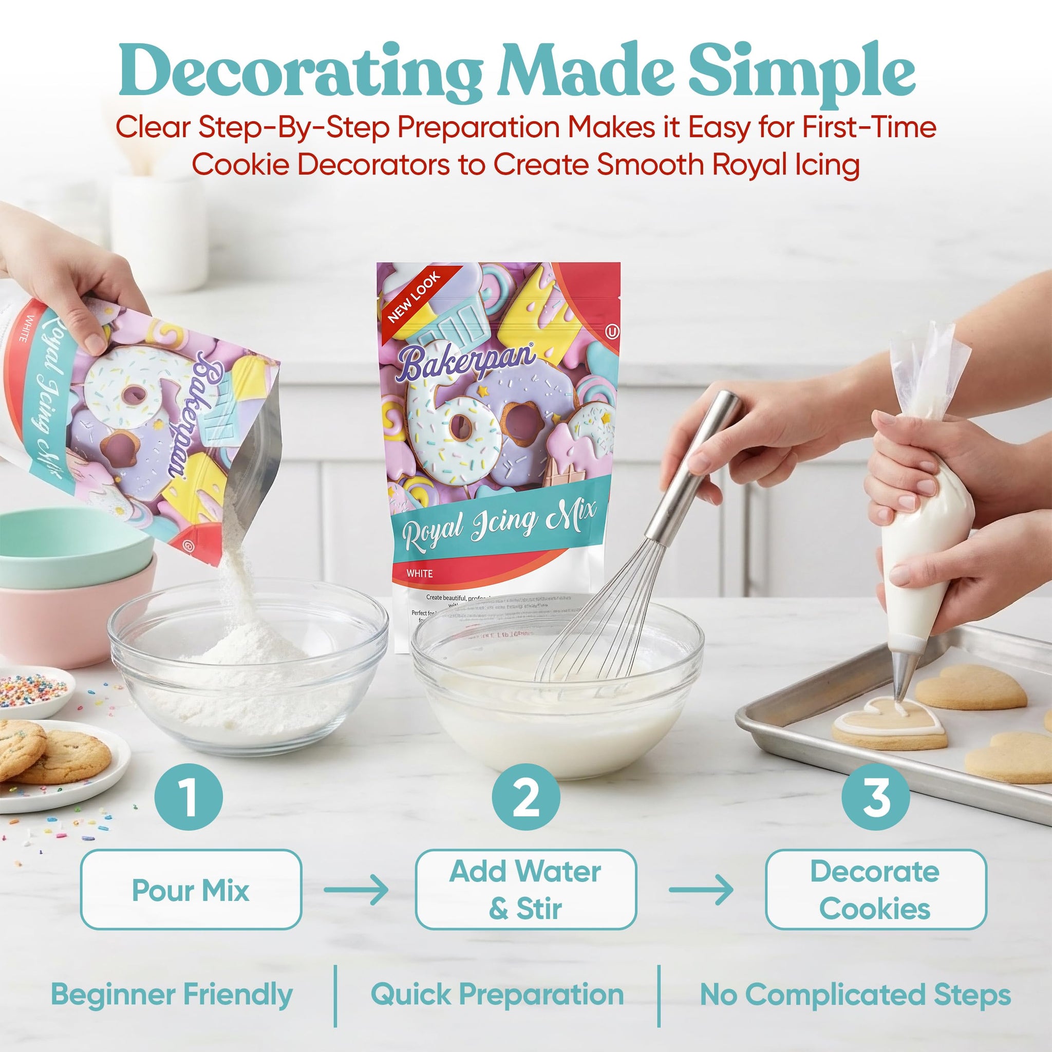 Bakerpan White Royal Icing Mix for Decorating Cookies and Cakes - Cookie Icing Mix - 16 Ounces (1 lb) | Made in USA
