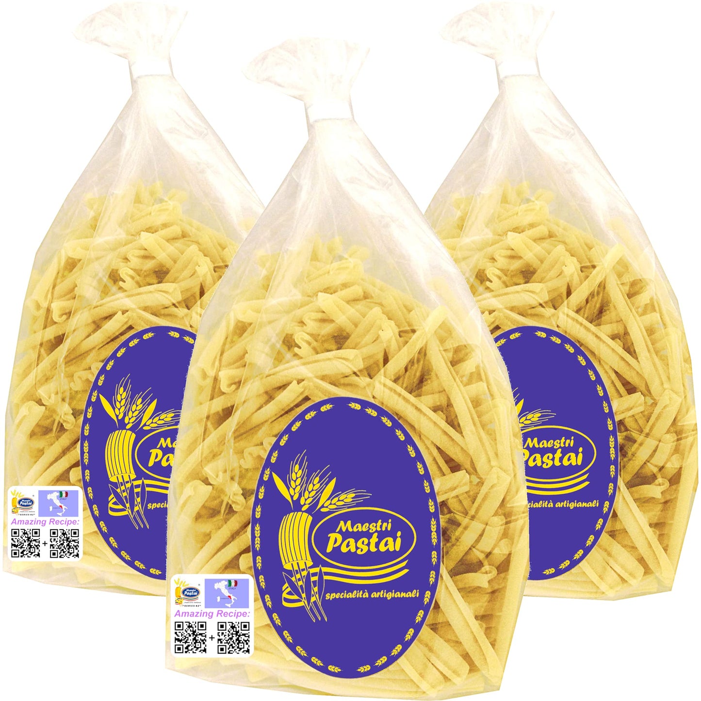 Maestri Pastai, Gourmet Strozzapreti "Priest-Choker" Italian Pasta (Pack of 3), Special "Series 42" Premium Quality Imported from Mercato San