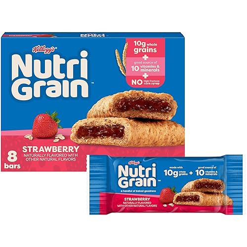 Nutri-Grain Breakfast Bars, Made with 10g Whole Grains, Snack Bars, Strawberry, 10.4oz Box (8 Count)
