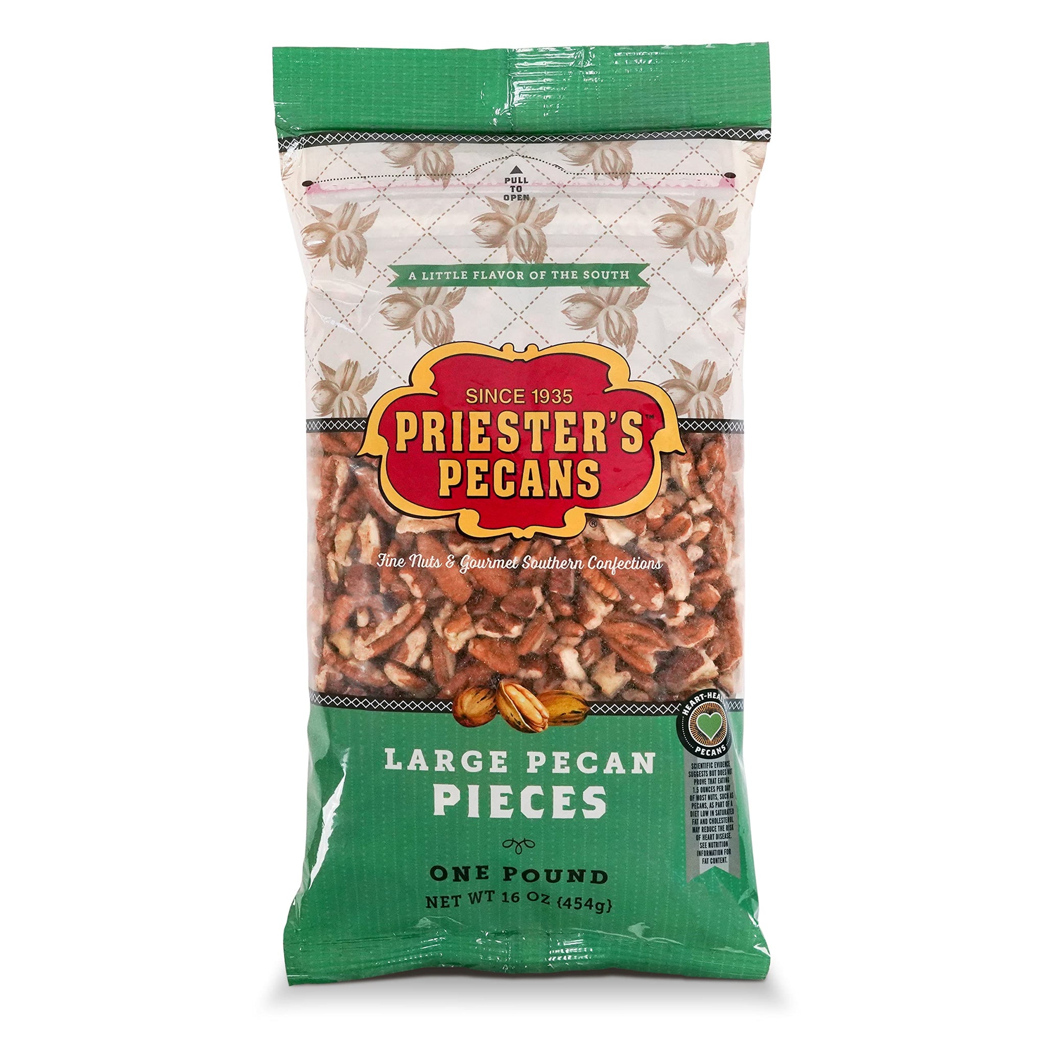 PRIESTER'S Large Raw Pecan Pieces - Natural Shelled Pecans Grown in the USA - Unsalted Pecans for Snacking and Baking - Tight Resealable Bag