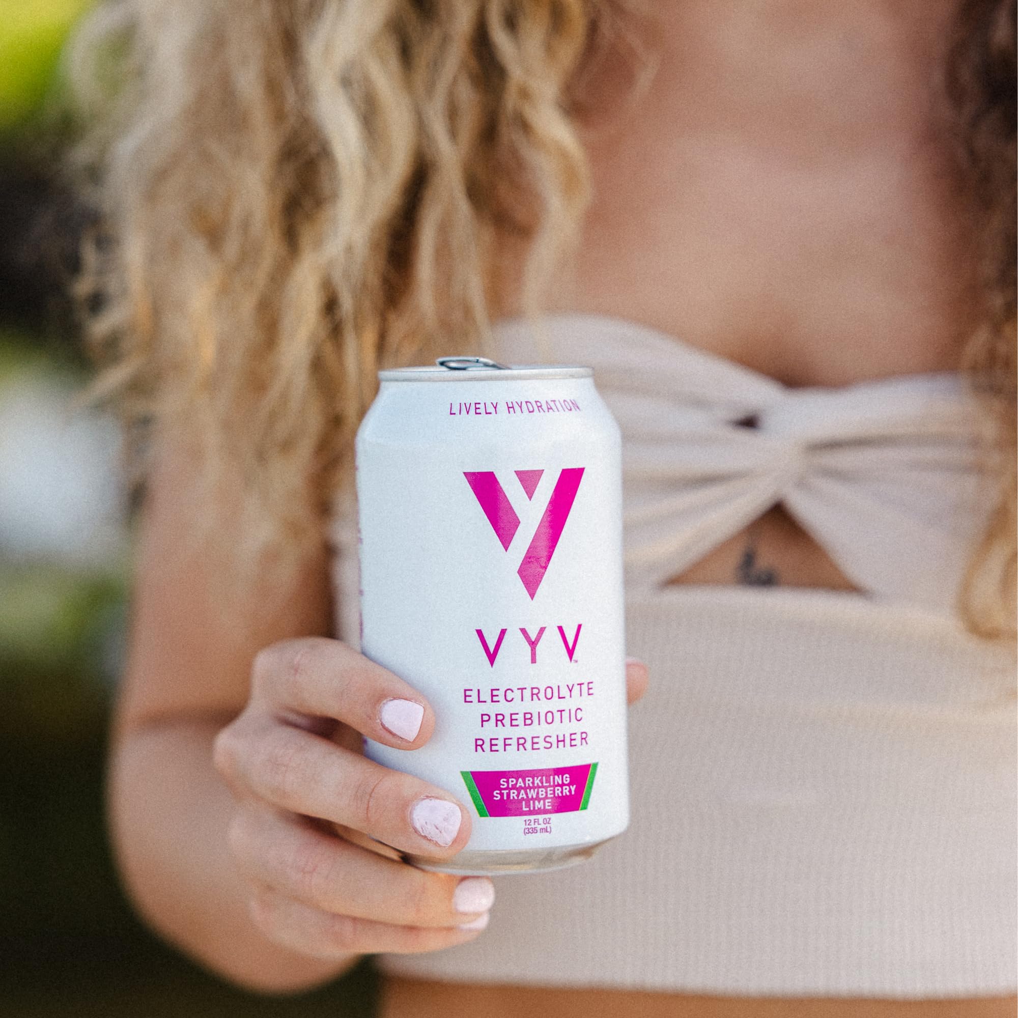 VYV Sparkling Strawberry Lime Hydration - Electrolytes + 5g Prebiotic Fiber, 1g Sugar, Real Juice, Non-GMO, Gluten Free, Plant-Based - 12 fl oz Cans