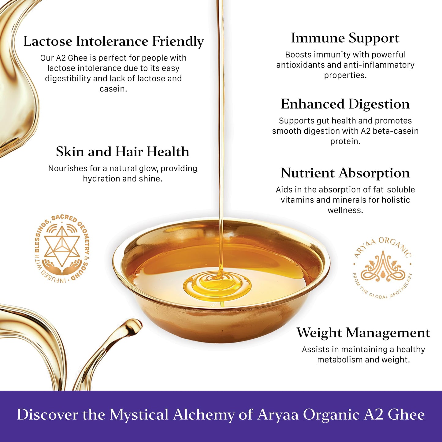 Aryaa Organic A2 Ghee | Grass-fed Cow Ghee, Bilona Method |1Liter (34 fl oz) | Premium Ayurvedic Elixir | Lactose-free, Non-GMO, Keto-Friendly
