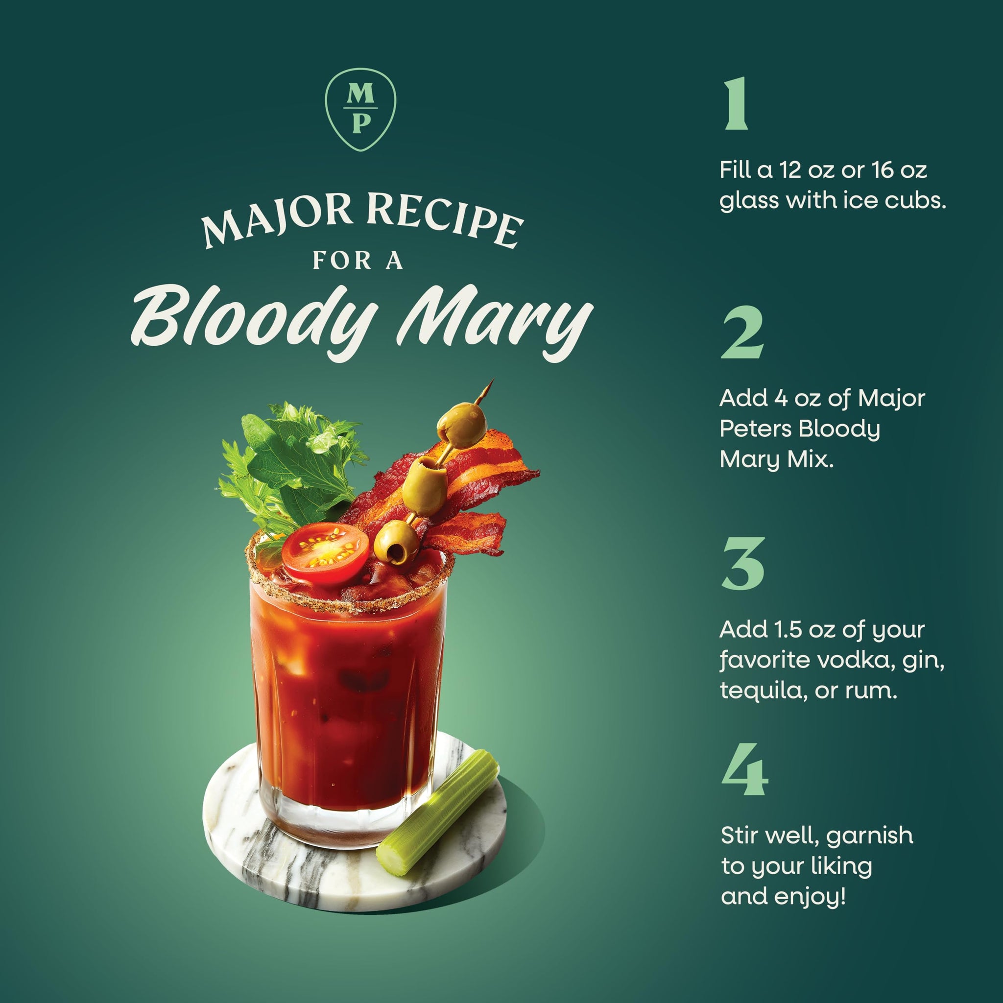 Major Peters' Premium, Full Body Bloody Mary Mix, Only Add Spirits & Garnishes for Ideal Drink, Original (59.2 Fl Ounce, Pack of 1)
