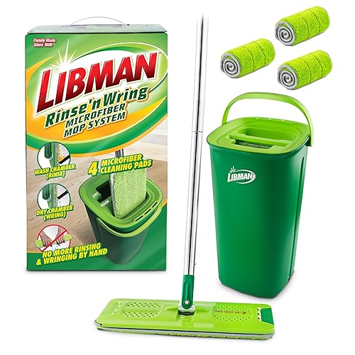 Libman Rinse 'n Wring Mop and Bucket System | Microfiber Floor Mop | Hardwood Floor Cleaner | Wet & Dry Mop | Clean & Dirty Water Chambers | Power
