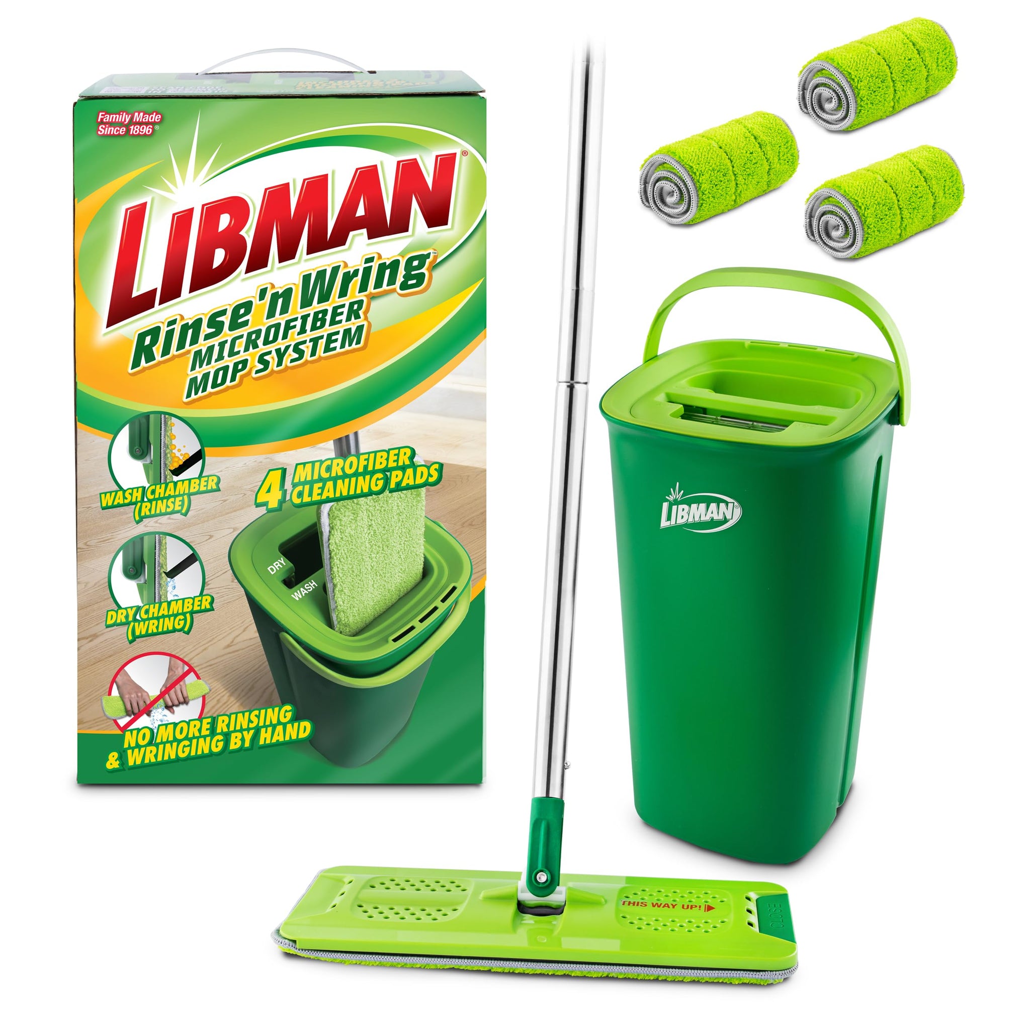 Libman Rinse 'n Wring Mop and Bucket System | Microfiber Floor Mop | Hardwood Floor Cleaner | Wet & Dry Mop | Clean & Dirty Water Chambers | Power