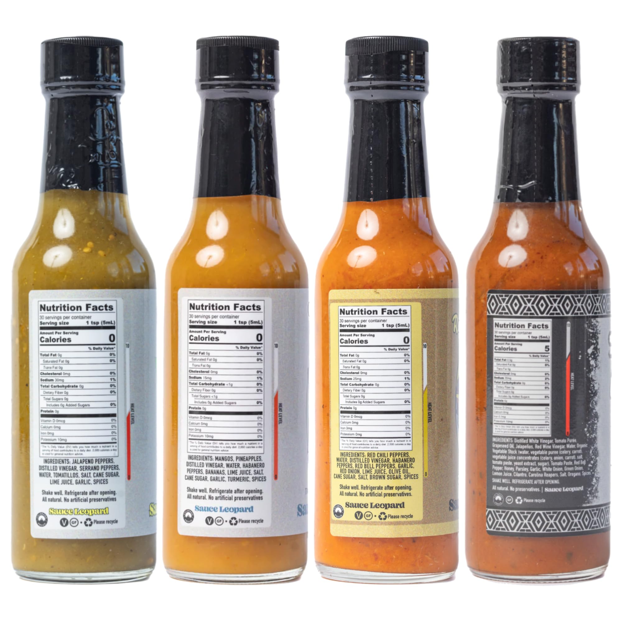 Sauce Leopard Hot Sauce Variety 4-Pack - The Emerald Slime, The Colfax Killer, The Road Dawg, The Seventh Reaper - Award-Winning Gift Set, 5 Fl Oz