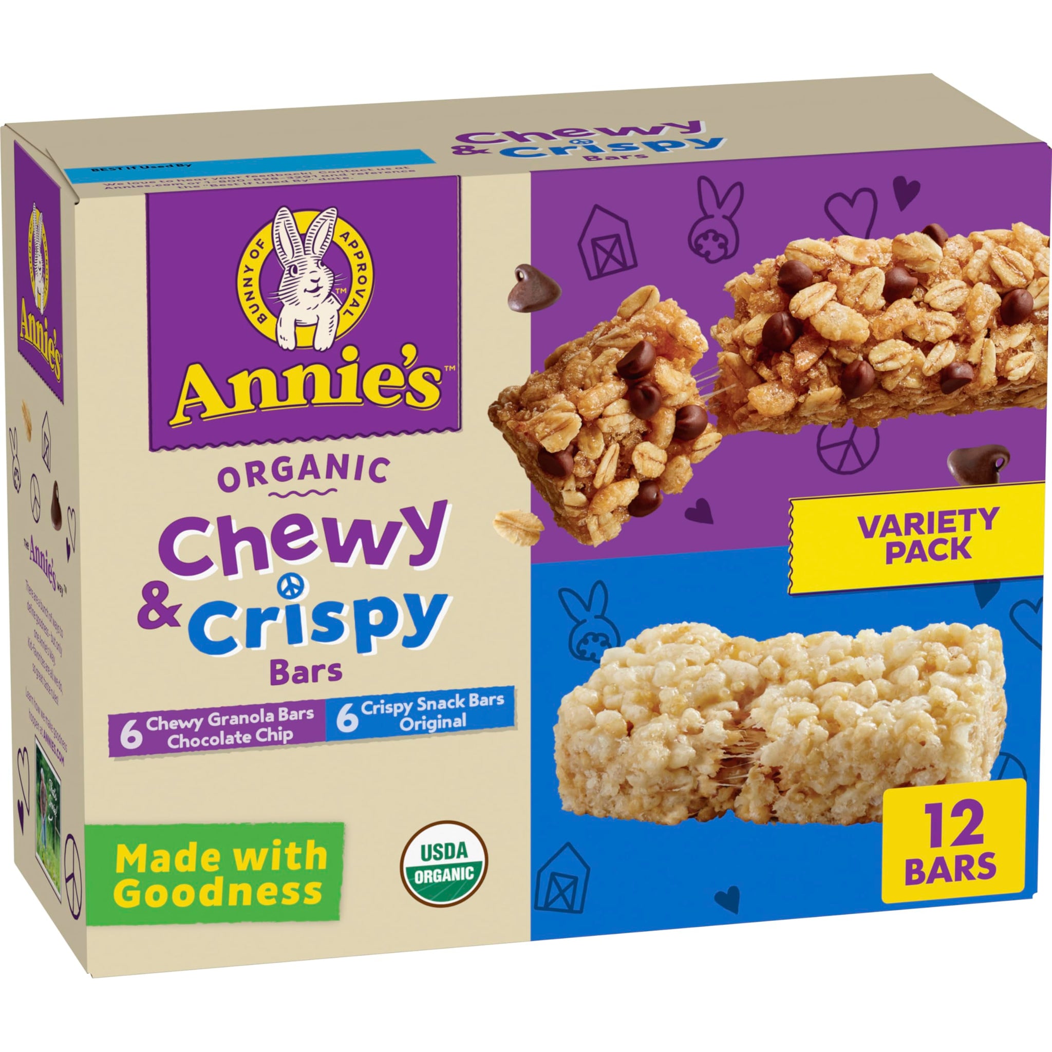 Annie's Organic Chewy Chocolate Chip & Original Crispy Bars Variety Pack 12 Count