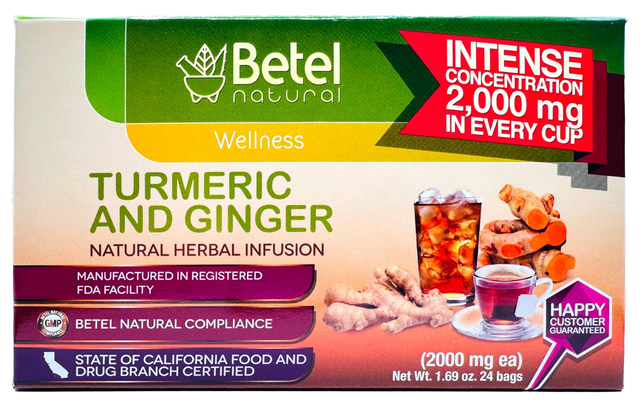 Turmeric and Ginger Tea (Te de Curcuma y Jengibre) by Betel Natural - Natural superfood Packed with curcumins - 24 Tea Bags