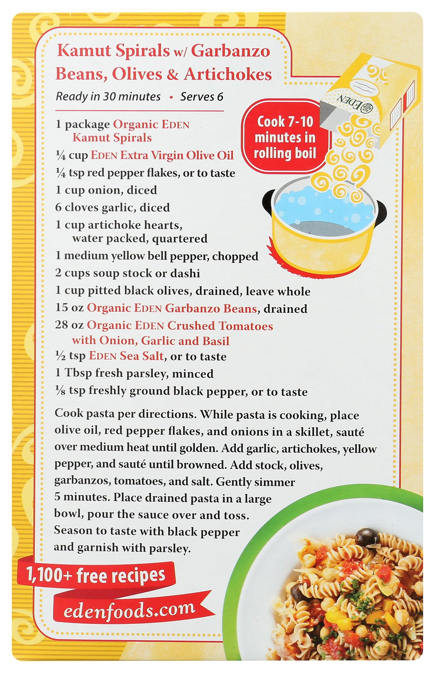 Eden Organic Kamut Spirals, 12 oz, 100% Whole Grain, Fusilli, Macaroni Cut, Non-GMO