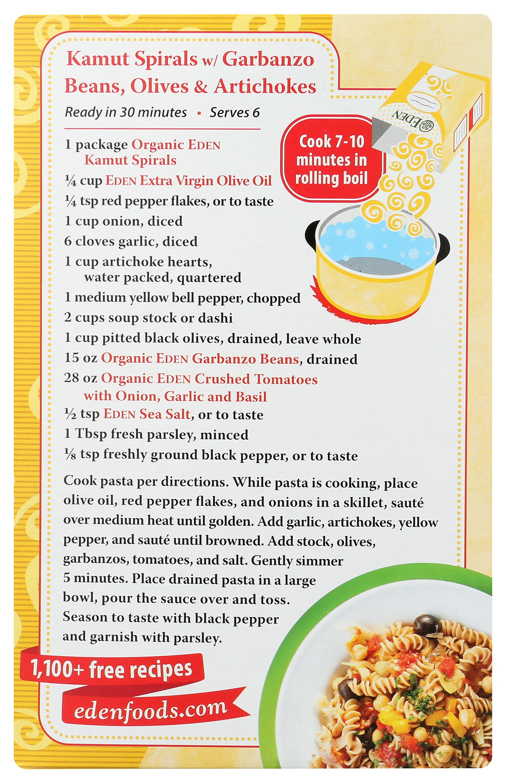 Eden Organic Kamut Spirals, 12 oz, 100% Whole Grain, Fusilli, Macaroni Cut, Non-GMO