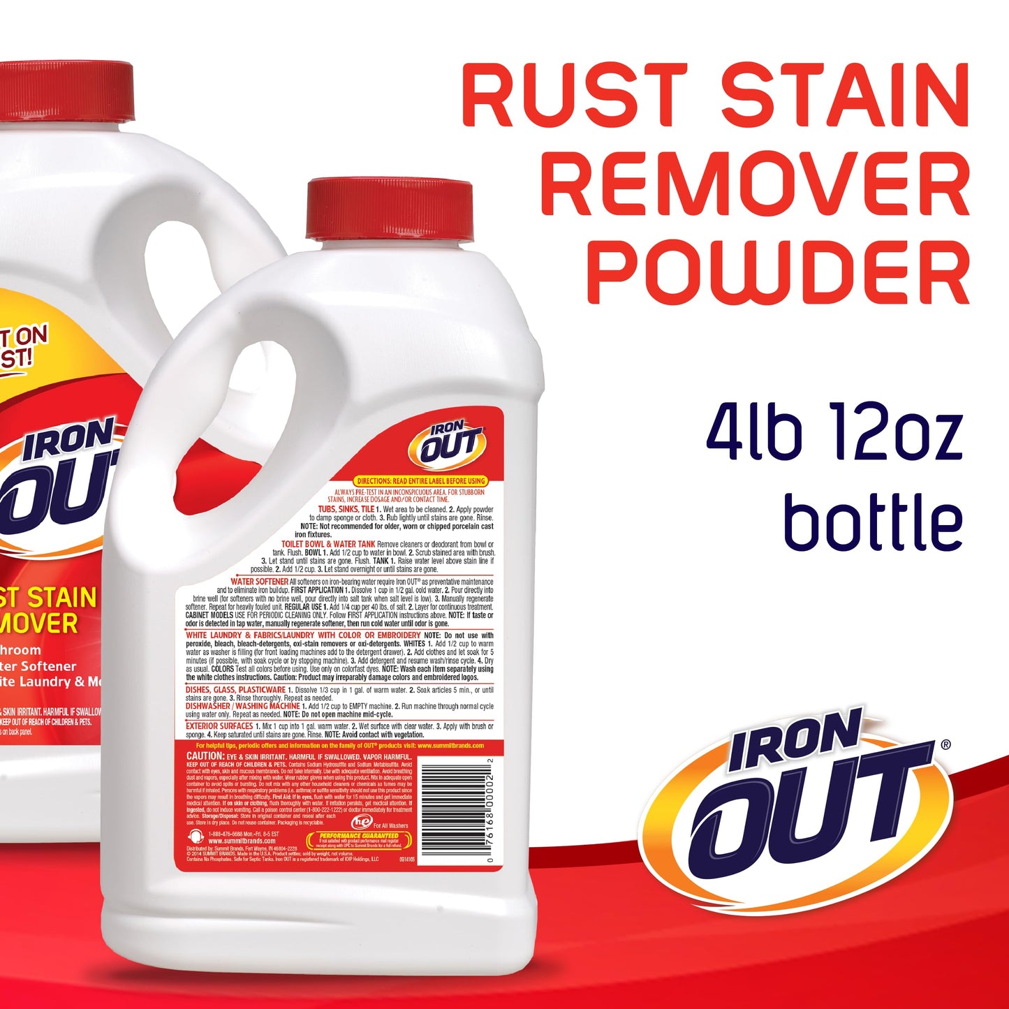 Iron OUT Rust Stain Remover Powder, Remove Rust Stains in Bathrooms, Kitchens, Appliances, Laundry, and Outdoors, 4.75 Pound Bottle 3-Pack