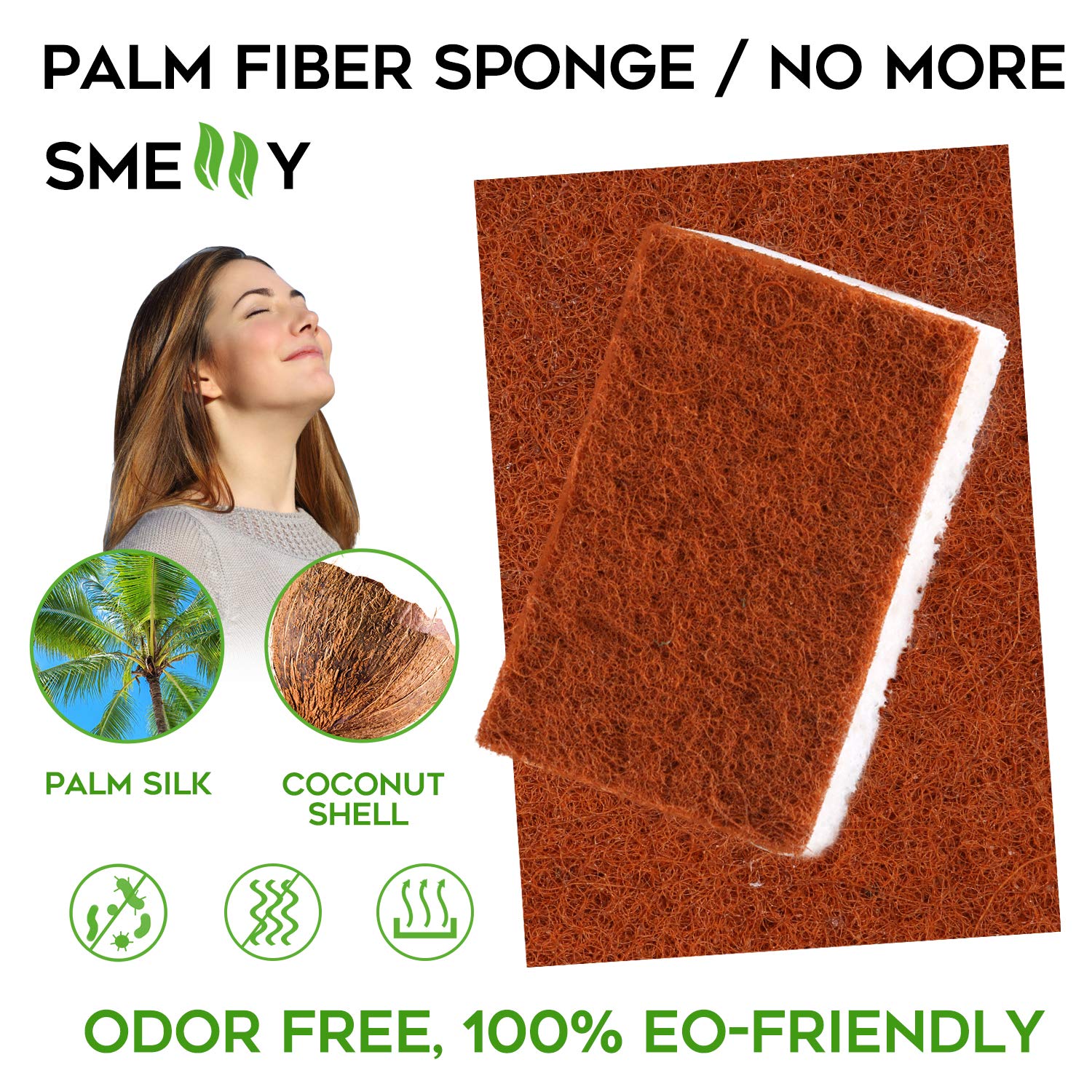 Natural Plant Based Scrub Sponge 12 Pack, Palm Fiber Scrubbing Sponge with Non Scratch Biodegradable Compostable Sponges,Long Lasting No Smell