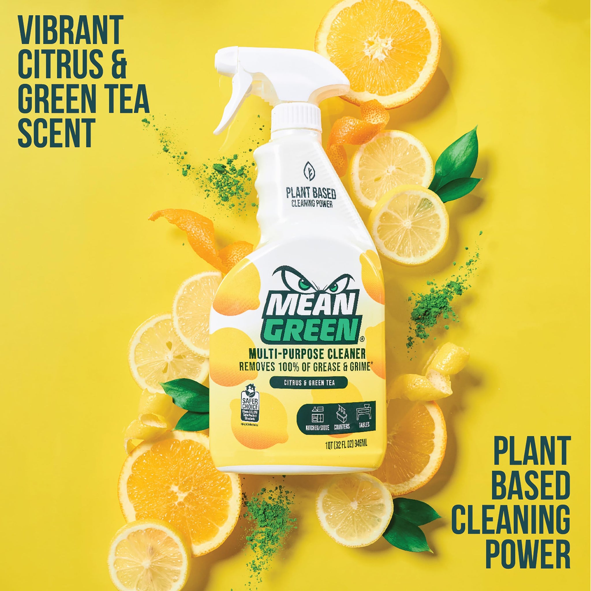 Mean Green Multi-Purpose Cleaner Spray, Citrus & Green Tea, 32 oz - Removes 100% of Grease & Grime, Kitchen, Bathroom & Household Surfaces