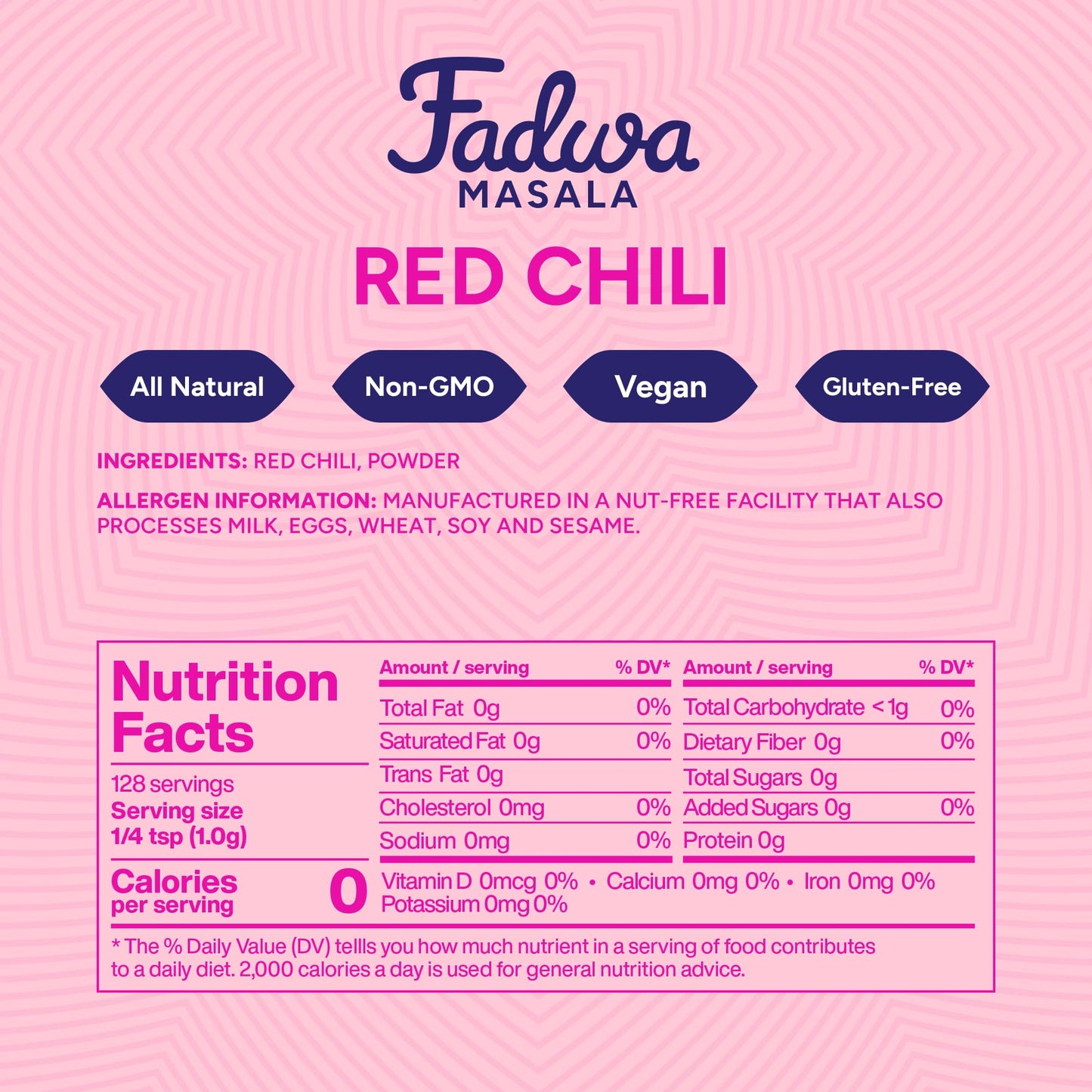 Fadwa Masala Mild Red Chili Powder - 4.5 oz Jar, Salt & Sugar Free, Non-Spicy Authentic Desi Spices for Pakistani & Indian Cooking - No Artificial