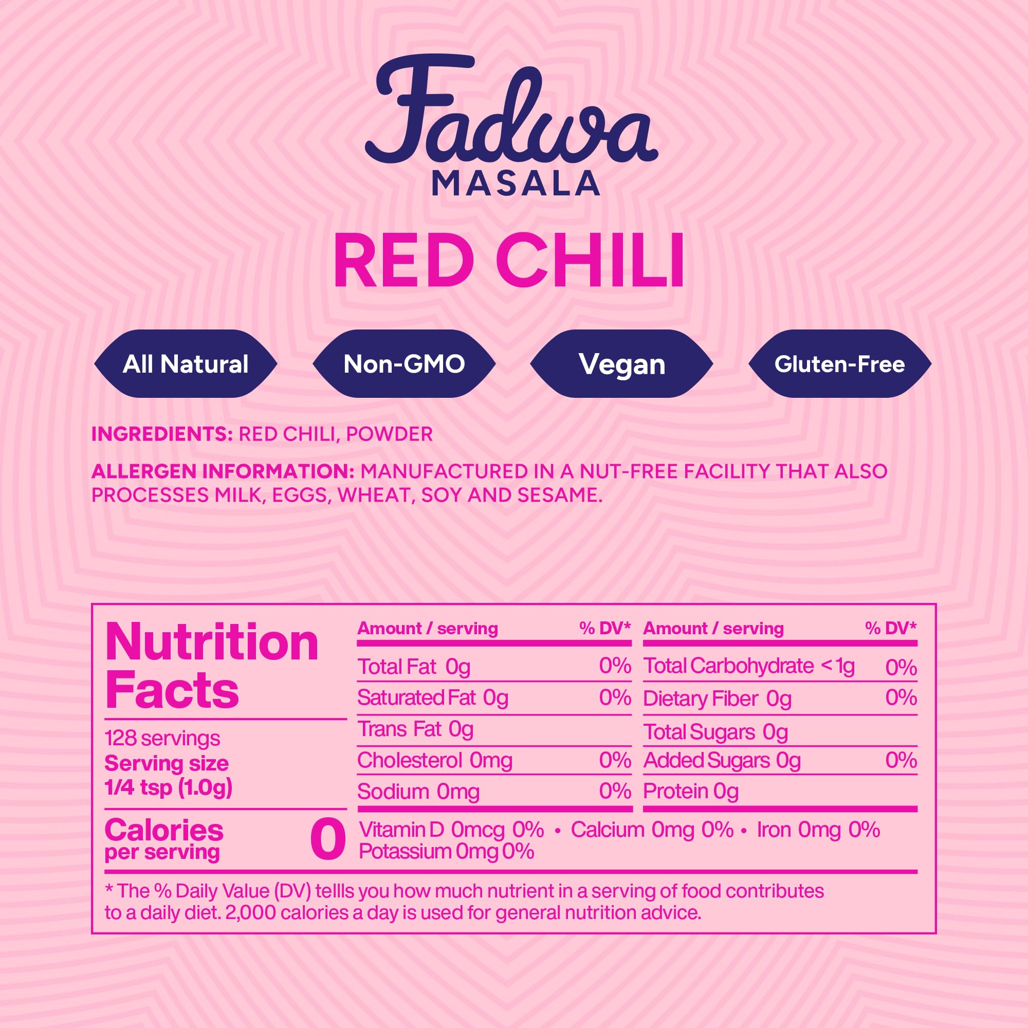 Fadwa Masala Mild Red Chili Powder - 4.5 oz Jar, Salt & Sugar Free, Non-Spicy Authentic Desi Spices for Pakistani & Indian Cooking - No Artificial