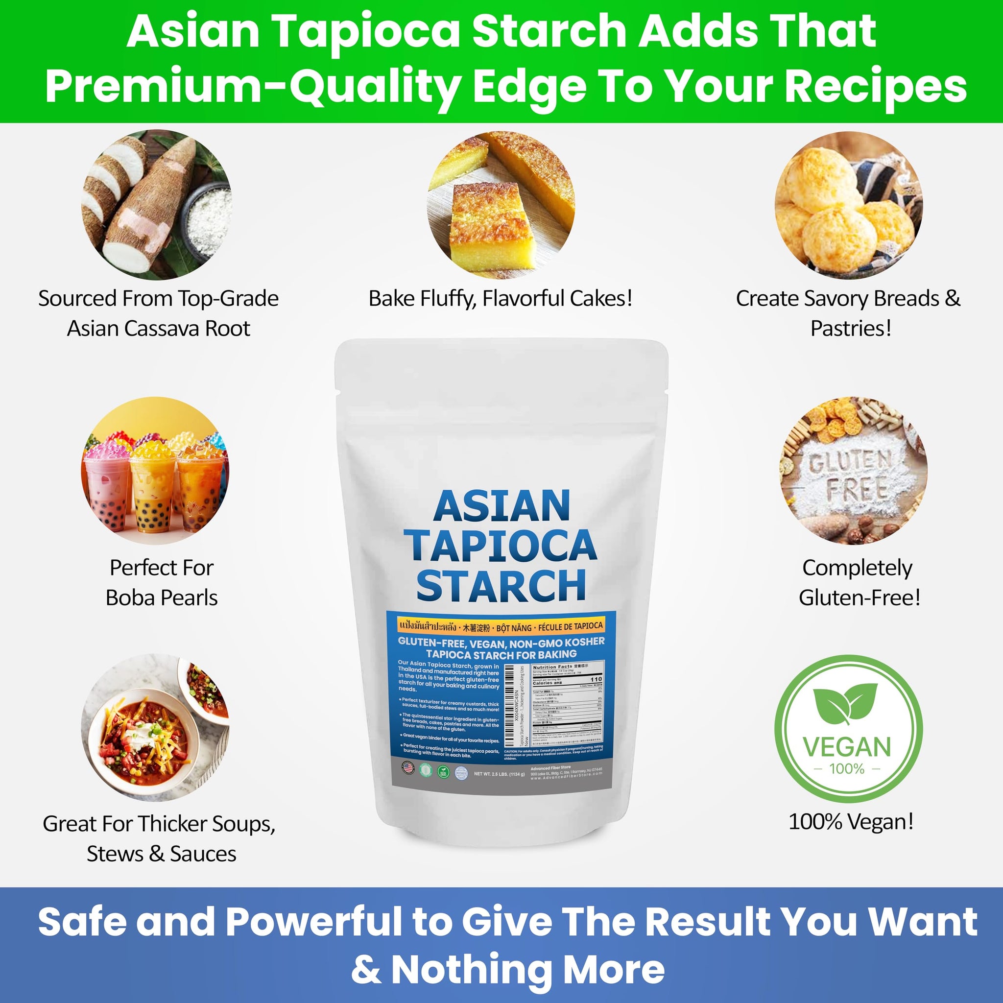 Tapioca Flour for Baking - Tapioca Starch Powder 2.5 lb Resealable Poly Bag - Non-GMO, Gluten Free, Vegan, Kosher, Plant Based, Cooking & Boba Pearls