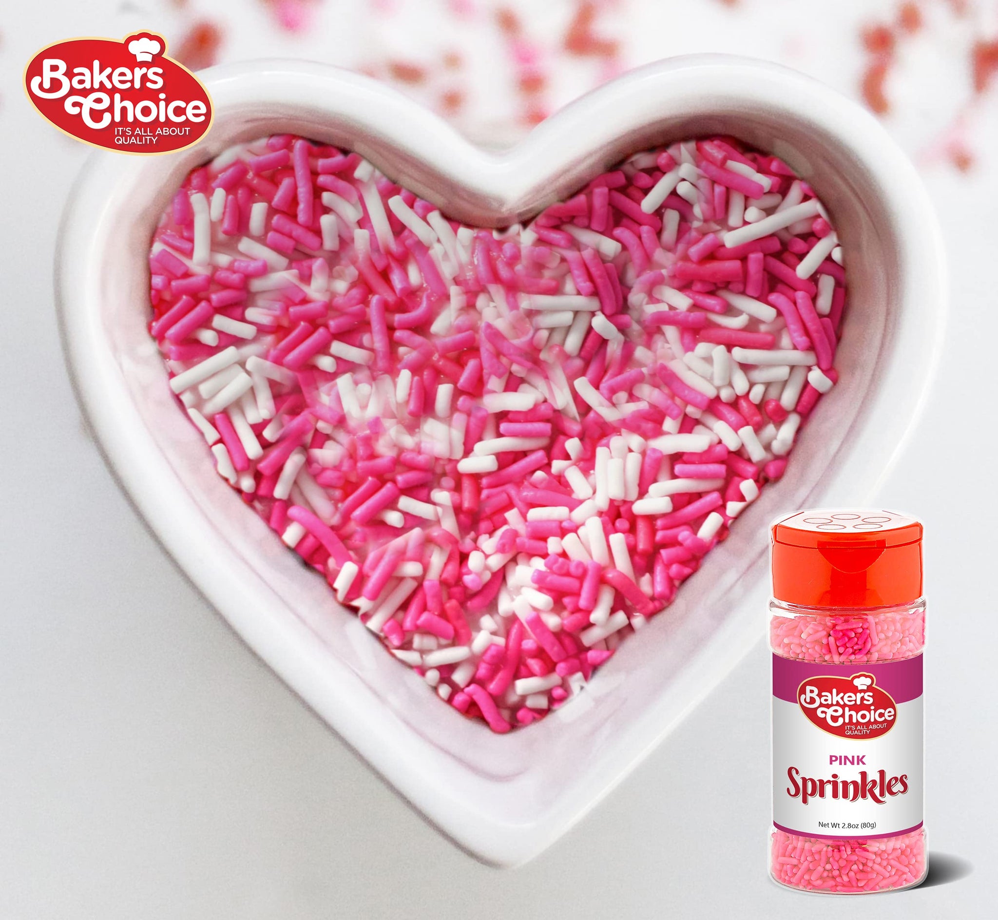 Bakers Choice Pink Sprinkles for Baking - Jimmies Sprinkles for Ice Cream Toppings - Dairy Free, Kosher 2.8 oz