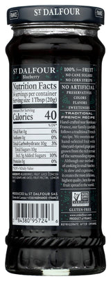 St. Dalfour Blueberry Fruit Spread - 10oz - 100% from Fruit, No Artificial Ingredients, Non-GMO, No Cane Sugars, All Natural, Made in France